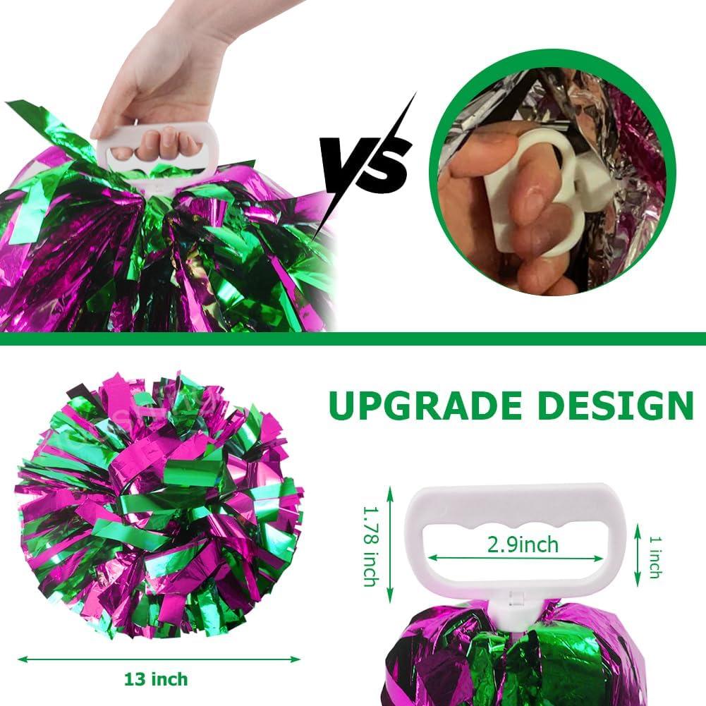 imageHooshing 5PCS Cheerleading Pom Poms and Cheerleader Girls Hair Ties with Poms for Sports Spirits Kids Adults Basketball Football Birthday Party PerformanceHot Pink and Green