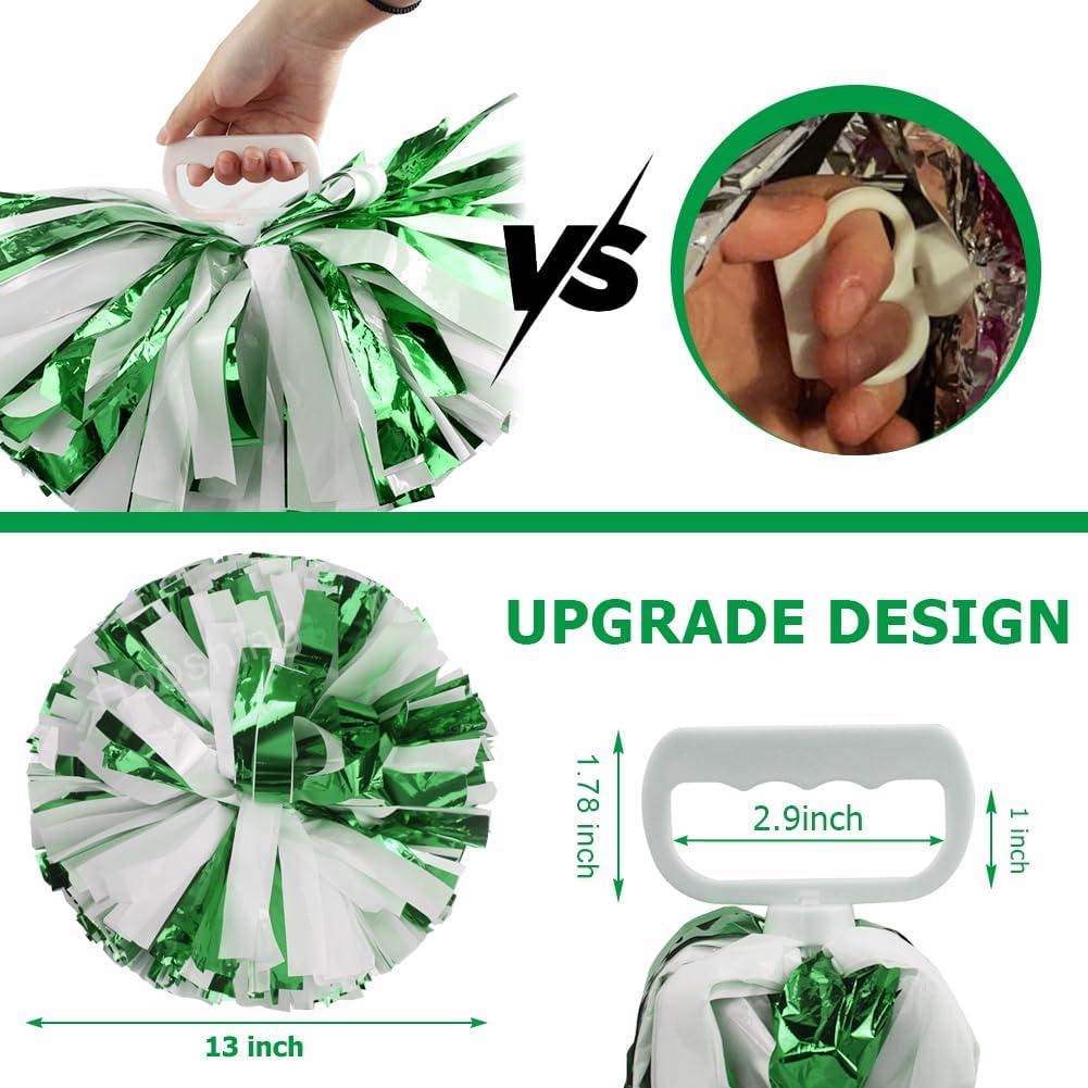 imageHooshing 5PCS Cheerleading Pom Poms and Cheerleader Girls Hair Ties with Poms for Sports Spirits Kids Adults Basketball Football Birthday Party PerformanceGreen and White