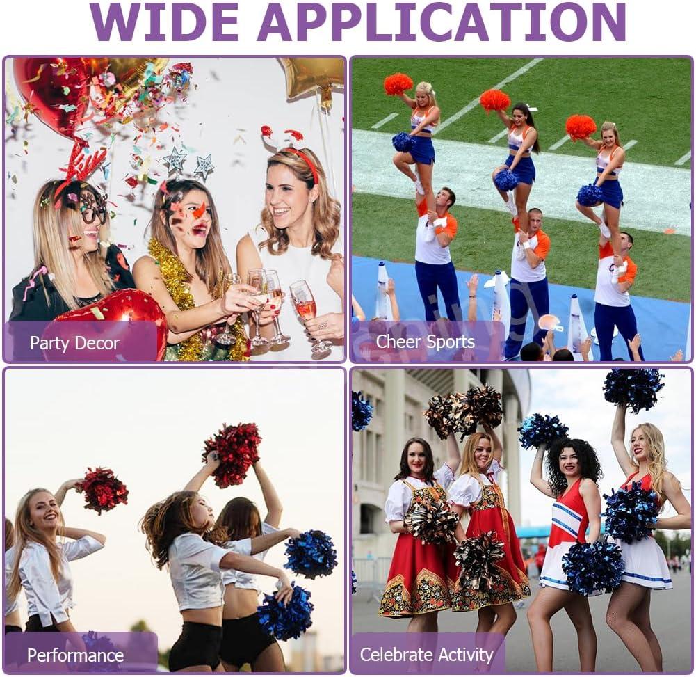 imageHooshing 5PCS Cheerleading Pom Poms and Cheerleader Girls Hair Ties with Poms for Sports Spirits Kids Adults Basketball Football Birthday Party PerformancePurple