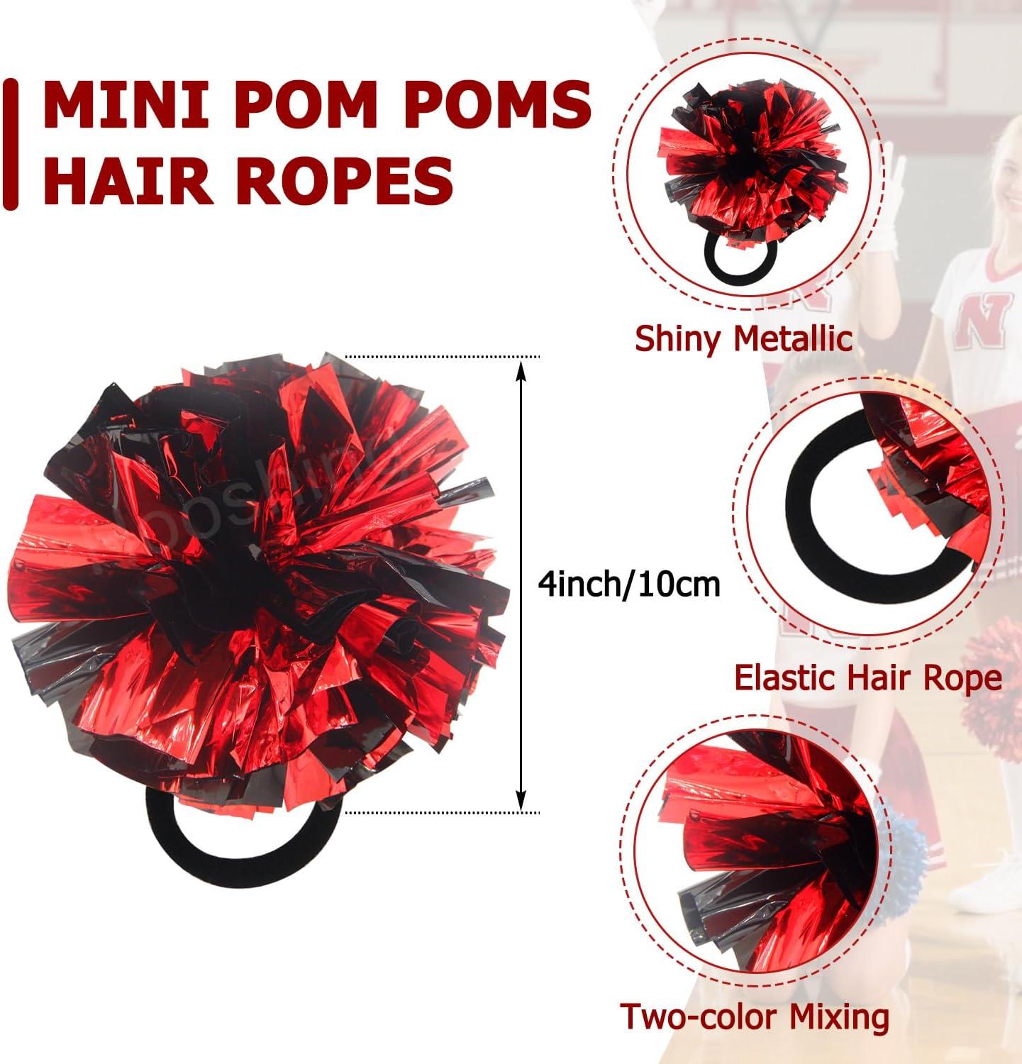imageHooshing 5PCS Cheerleading Pom Poms and Cheerleader Girls Hair Ties with Poms for Sports Spirits Kids Adults Basketball Football Birthday Party PerformanceBlack and Red
