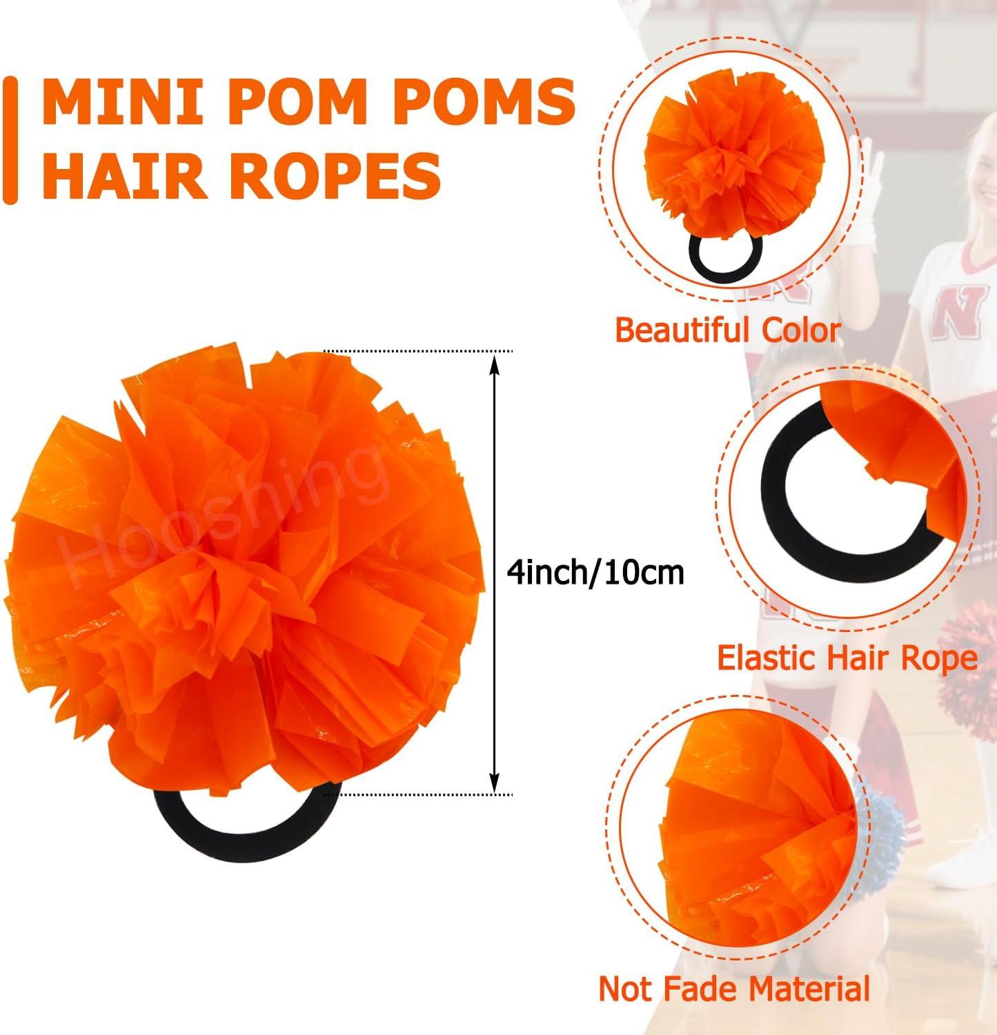 imageHooshing 5PCS Cheerleading Pom Poms and Cheerleader Girls Hair Ties with Poms for Sports Spirits Kids Adults Basketball Football Birthday Party PerformanceOrange