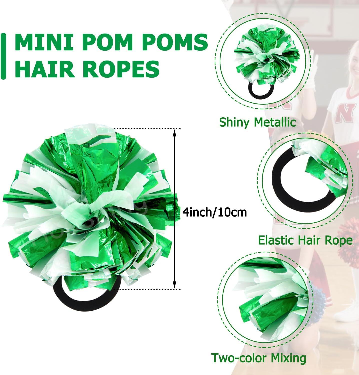 imageHooshing 5PCS Cheerleading Pom Poms and Cheerleader Girls Hair Ties with Poms for Sports Spirits Kids Adults Basketball Football Birthday Party PerformanceGreen and White