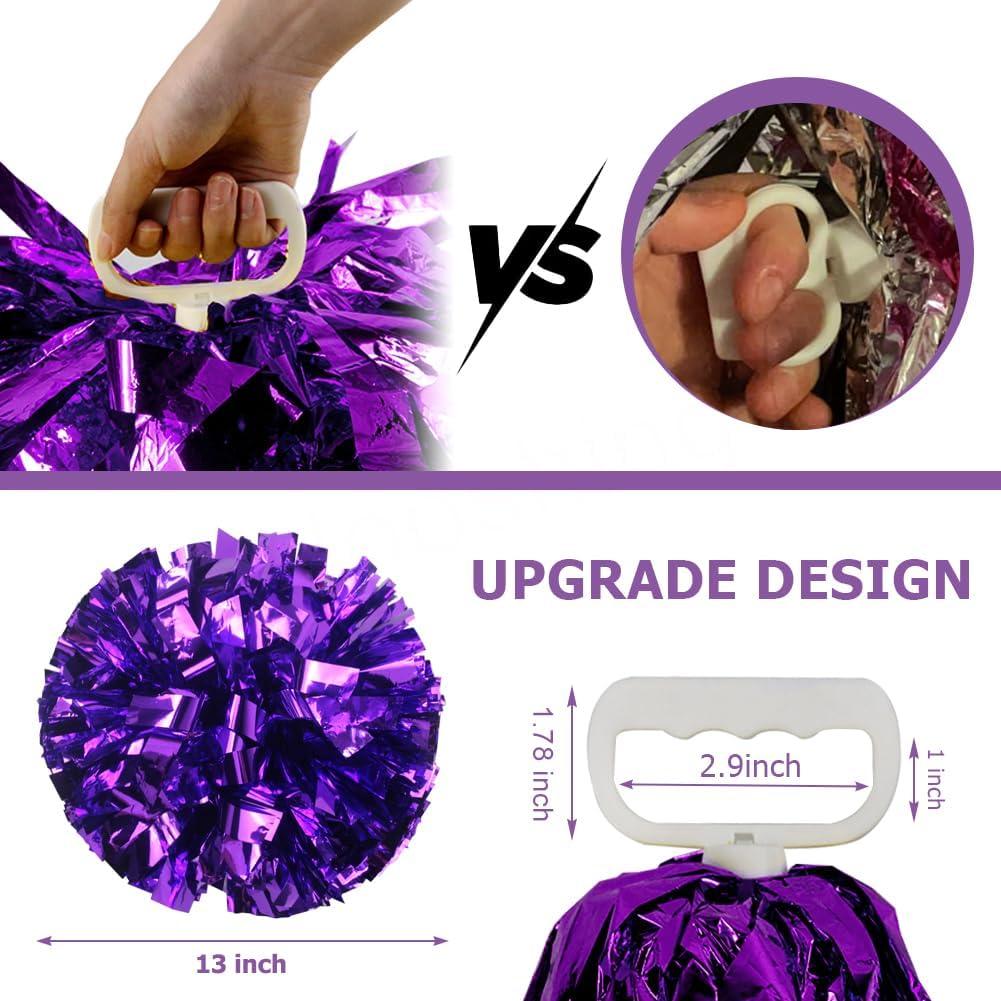 imageHooshing 5PCS Cheerleading Pom Poms and Cheerleader Girls Hair Ties with Poms for Sports Spirits Kids Adults Basketball Football Birthday Party PerformancePurple