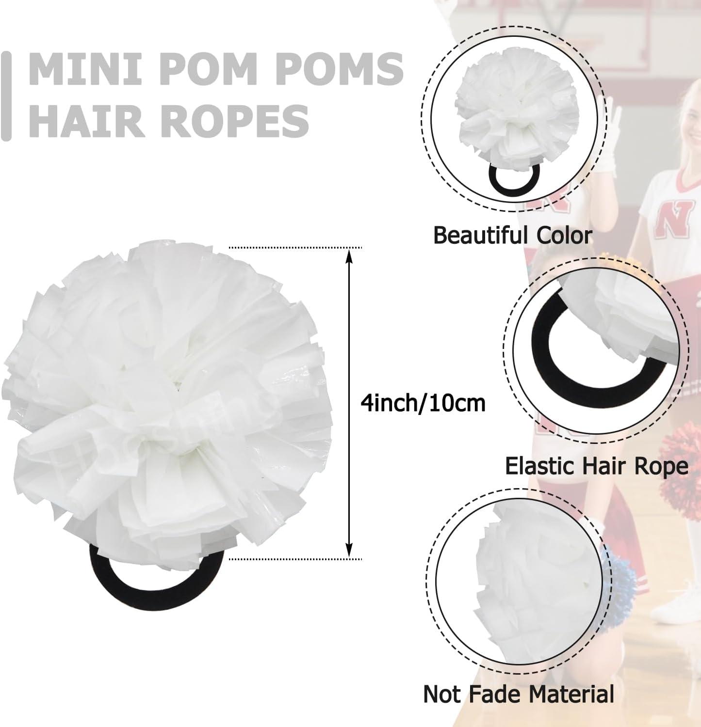 imageHooshing 5PCS Cheerleading Pom Poms and Cheerleader Girls Hair Ties with Poms for Sports Spirits Kids Adults Basketball Football Birthday Party PerformanceWhite