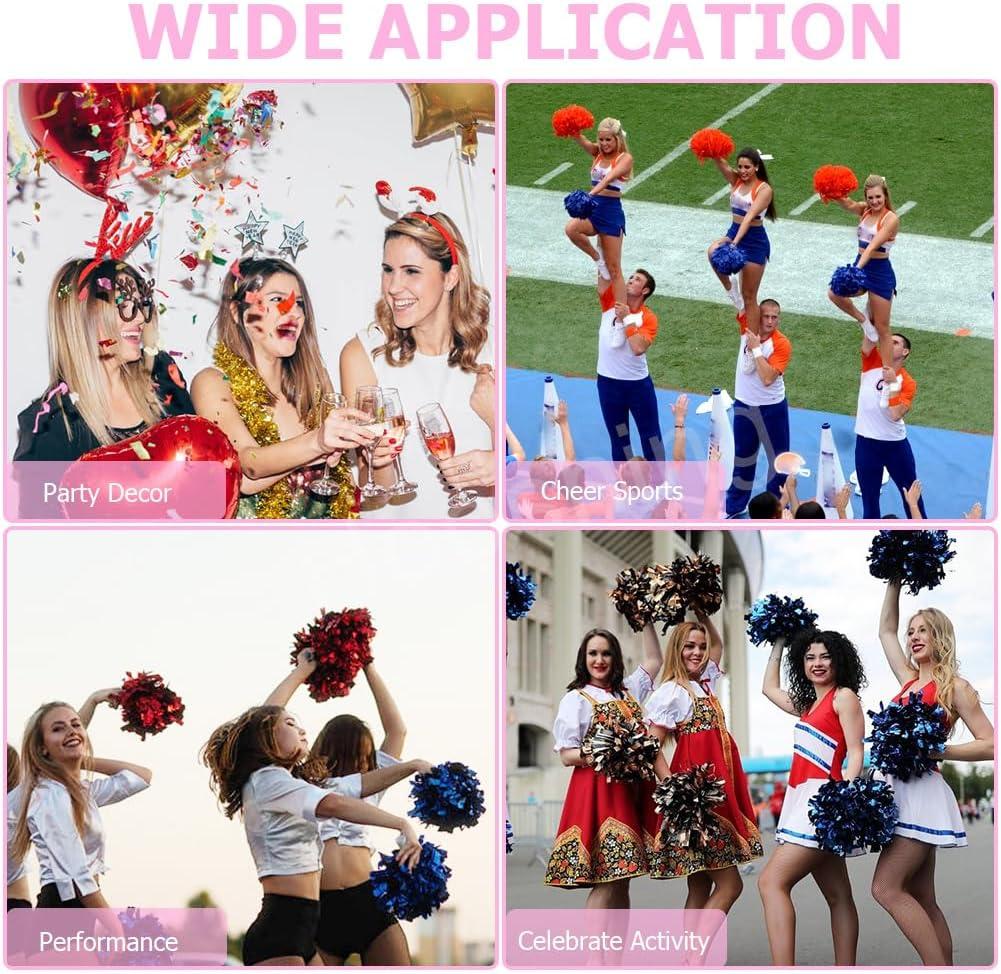 imageHooshing 5PCS Cheerleading Pom Poms and Cheerleader Girls Hair Ties with Poms for Sports Spirits Kids Adults Basketball Football Birthday Party PerformancePink