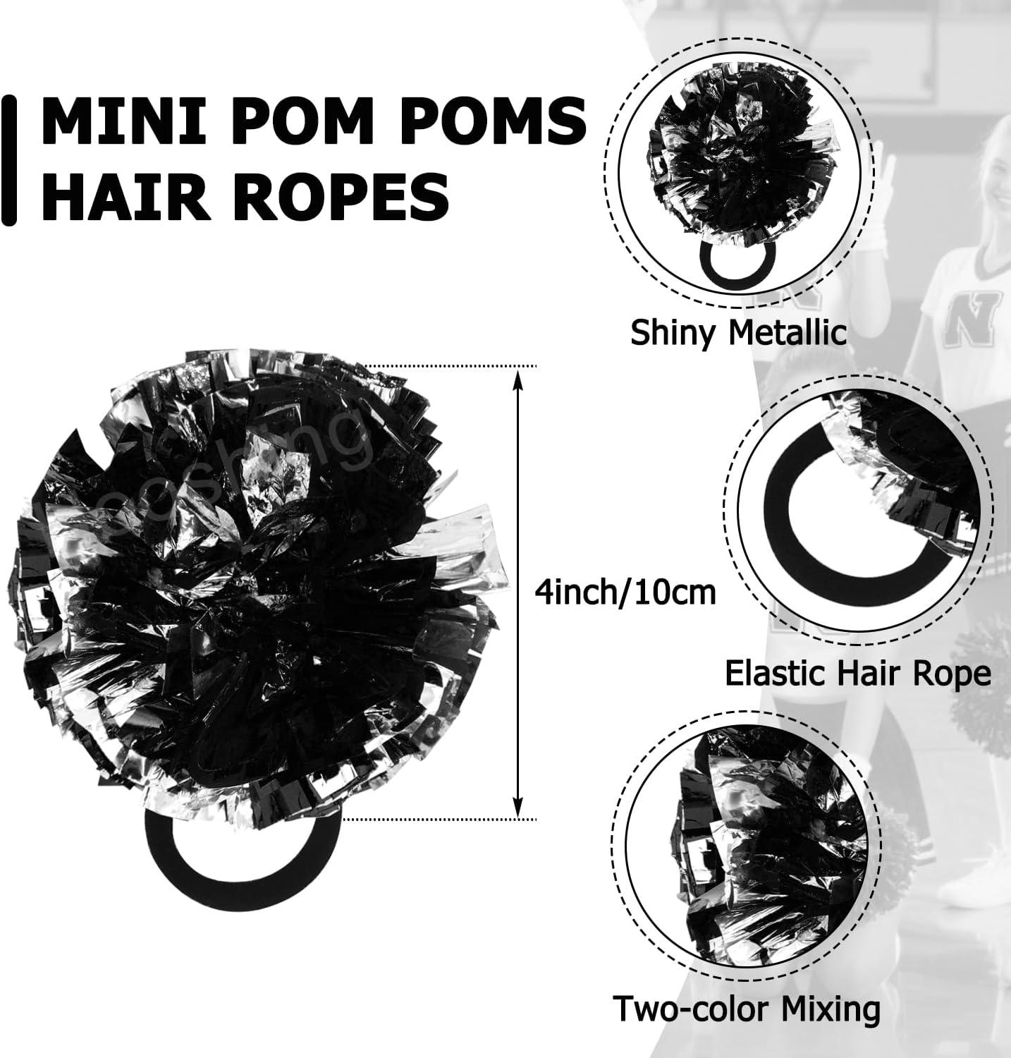 imageHooshing 5PCS Cheerleading Pom Poms and Cheerleader Girls Hair Ties with Poms for Sports Spirits Kids Adults Basketball Football Birthday Party PerformanceBlack and Silver