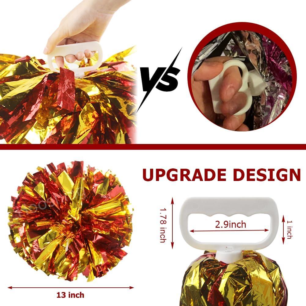imageHooshing 5PCS Cheerleading Pom Poms and Cheerleader Girls Hair Ties with Poms for Sports Spirits Kids Adults Basketball Football Birthday Party PerformanceRed and Gold