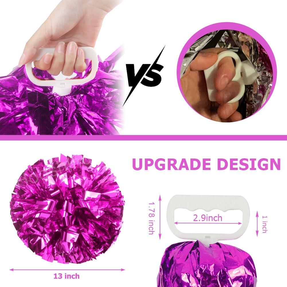 imageHooshing 5PCS Cheerleading Pom Poms and Cheerleader Girls Hair Ties with Poms for Sports Spirits Kids Adults Basketball Football Birthday Party PerformanceHot Pink