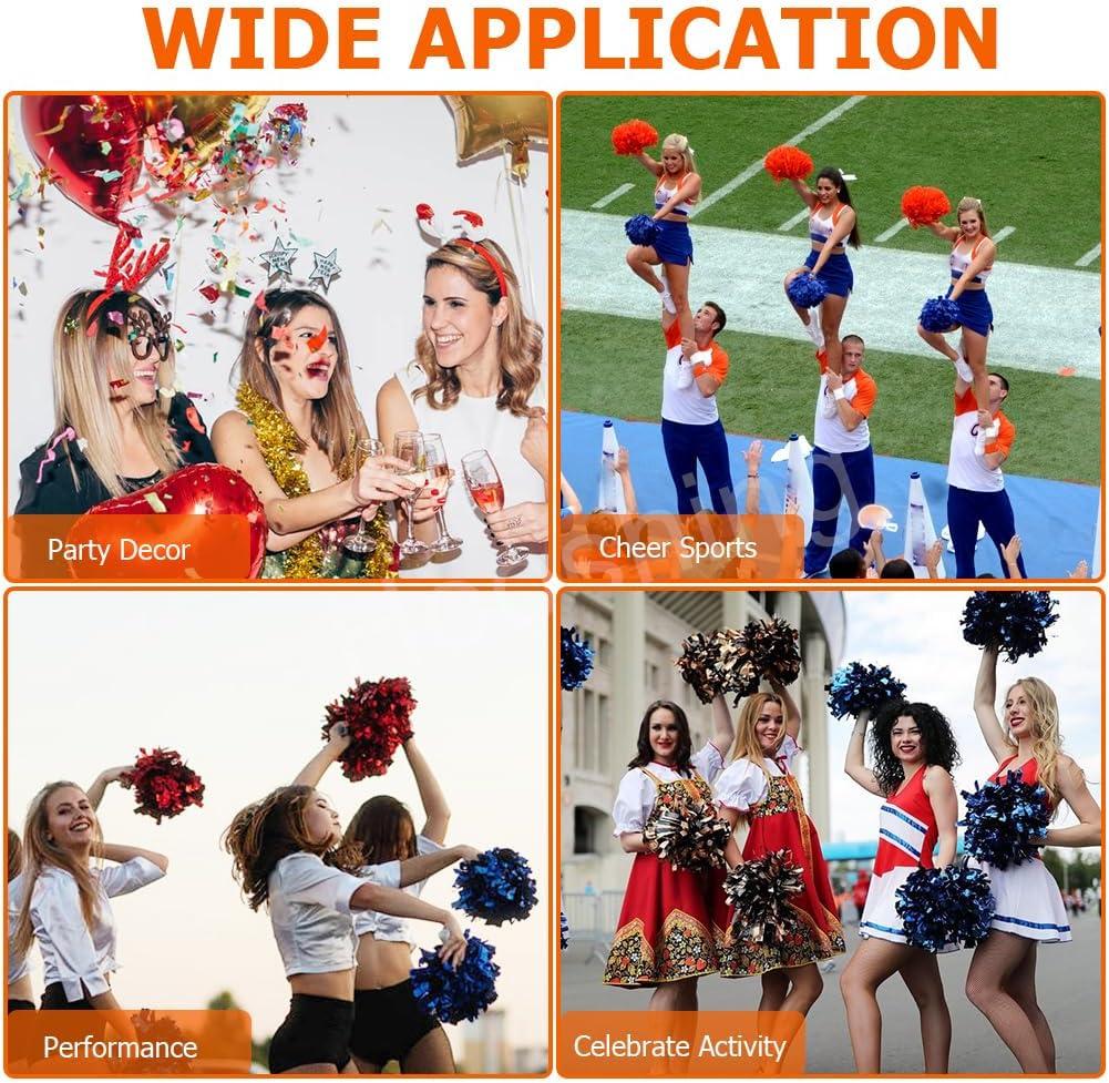 imageHooshing 5PCS Cheerleading Pom Poms and Cheerleader Girls Hair Ties with Poms for Sports Spirits Kids Adults Basketball Football Birthday Party PerformanceOrange