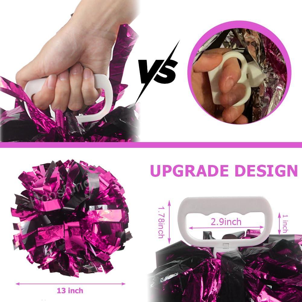 imageHooshing 5PCS Cheerleading Pom Poms and Cheerleader Girls Hair Ties with Poms for Sports Spirits Kids Adults Basketball Football Birthday Party PerformanceBlack and Hot Pink