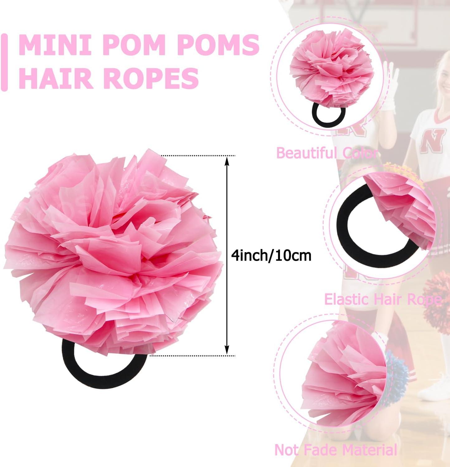 imageHooshing 5PCS Cheerleading Pom Poms and Cheerleader Girls Hair Ties with Poms for Sports Spirits Kids Adults Basketball Football Birthday Party PerformancePink