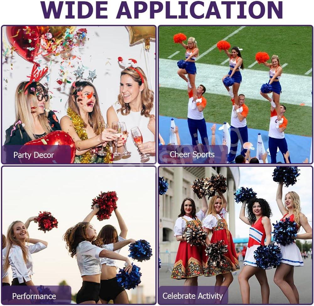 imageHooshing 5PCS Cheerleading Pom Poms and Cheerleader Girls Hair Ties with Poms for Sports Spirits Kids Adults Basketball Football Birthday Party PerformancePurple and Silver