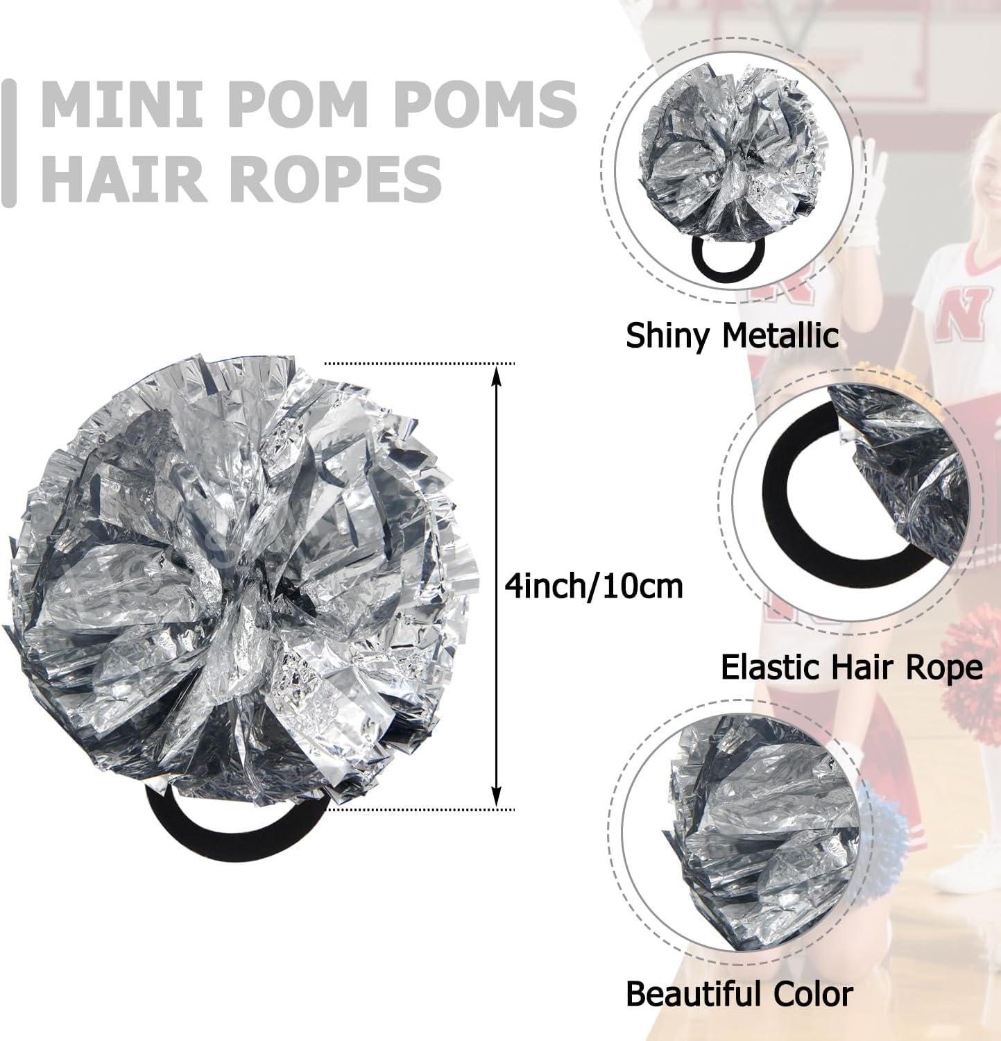imageHooshing 5PCS Cheerleading Pom Poms and Cheerleader Girls Hair Ties with Poms for Sports Spirits Kids Adults Basketball Football Birthday Party PerformanceSilver