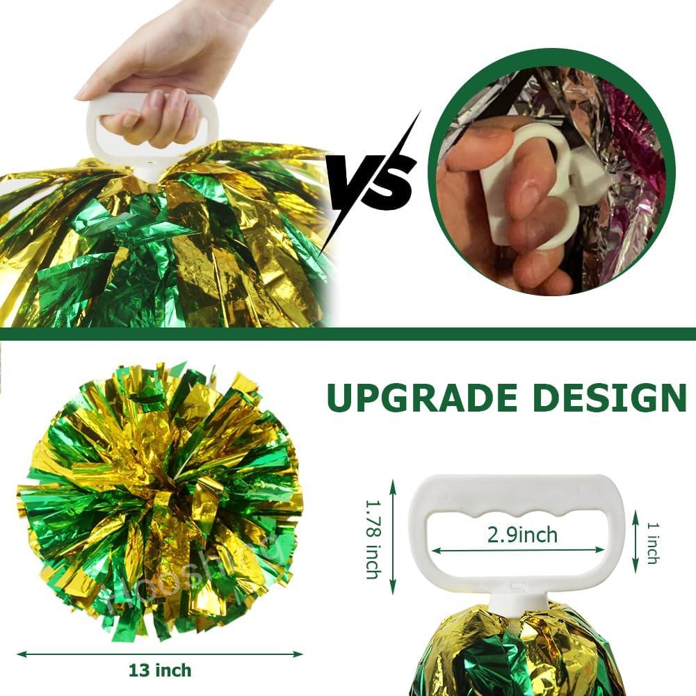 imageHooshing 5PCS Cheerleading Pom Poms and Cheerleader Girls Hair Ties with Poms for Sports Spirits Kids Adults Basketball Football Birthday Party PerformanceGreen and Gold