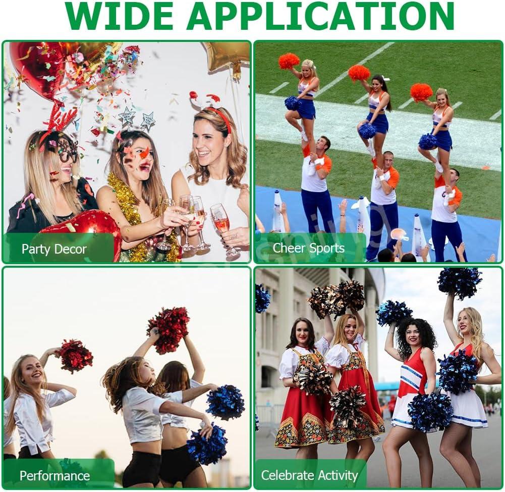imageHooshing 5PCS Cheerleading Pom Poms and Cheerleader Girls Hair Ties with Poms for Sports Spirits Kids Adults Basketball Football Birthday Party PerformanceGreen and White