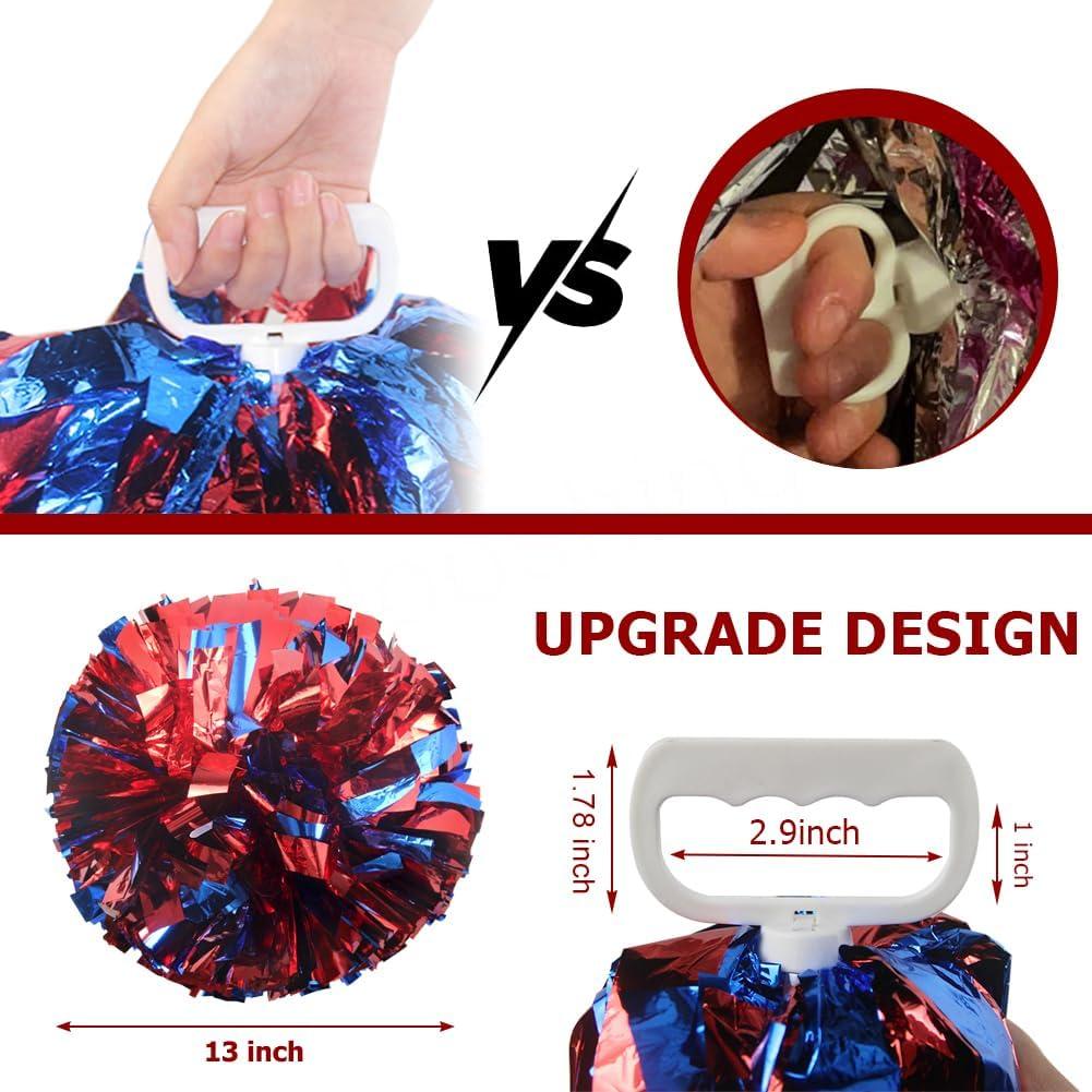 imageHooshing 5PCS Cheerleading Pom Poms and Cheerleader Girls Hair Ties with Poms for Sports Spirits Kids Adults Basketball Football Birthday Party PerformanceBlue and Red