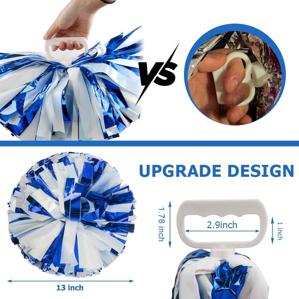 imageHooshing 5PCS Cheerleading Pom Poms and Cheerleader Girls Hair Ties with Poms for Sports Spirits Kids Adults Basketball Football Birthday Party PerformanceBlue and White