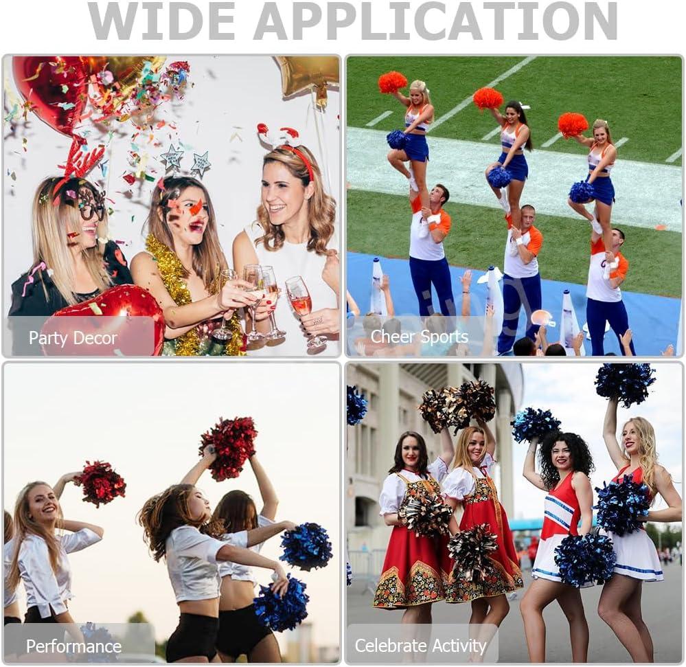 imageHooshing 5PCS Cheerleading Pom Poms and Cheerleader Girls Hair Ties with Poms for Sports Spirits Kids Adults Basketball Football Birthday Party PerformanceWhite
