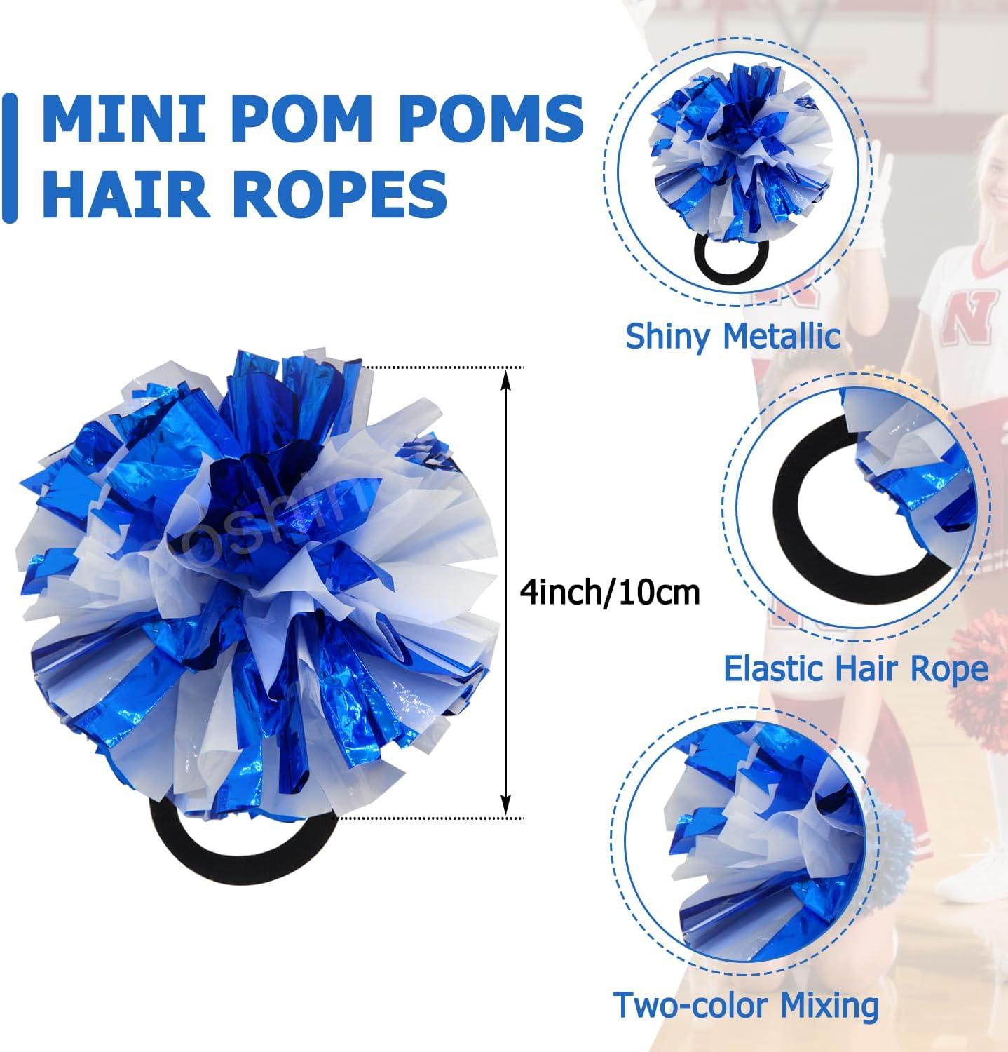 imageHooshing 5PCS Cheerleading Pom Poms and Cheerleader Girls Hair Ties with Poms for Sports Spirits Kids Adults Basketball Football Birthday Party PerformanceBlue and White