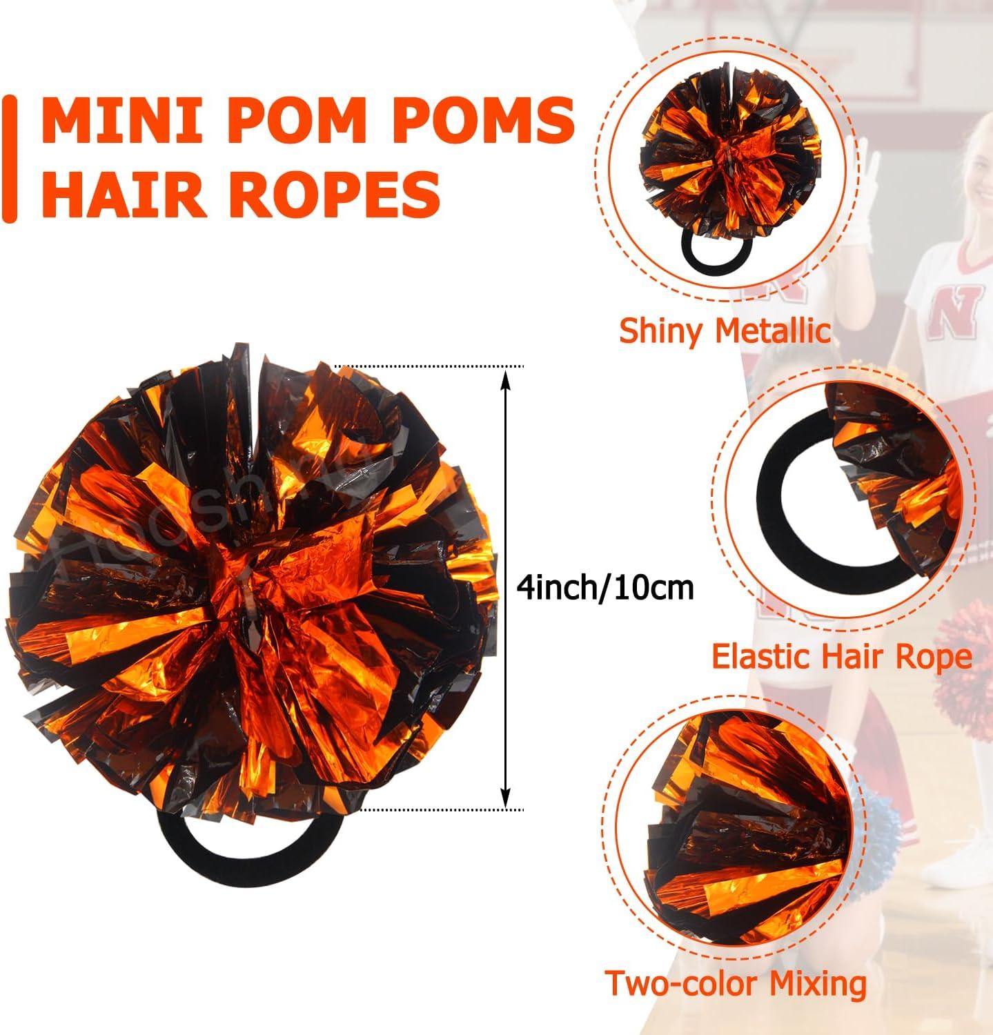 imageHooshing 5PCS Cheerleading Pom Poms and Cheerleader Girls Hair Ties with Poms for Sports Spirits Kids Adults Basketball Football Birthday Party PerformanceBlack and Orange