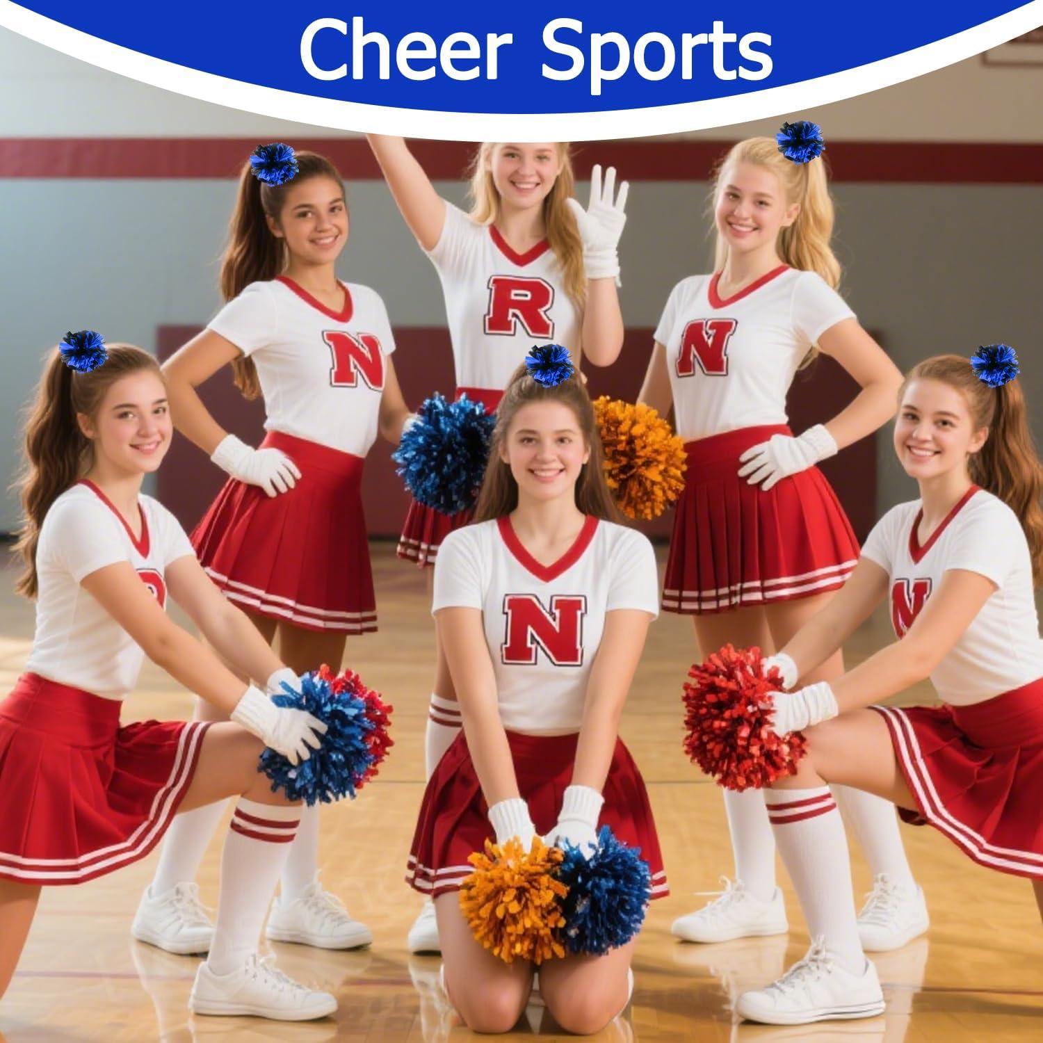 imageHooshing 5PCS Pom Poms Cheerleading Shaker and Hair Ropes Wrist Ties with Poms for Cheerleader Girls Sports Spirits Rewards Cheer in Party FestivalBlack and Blue