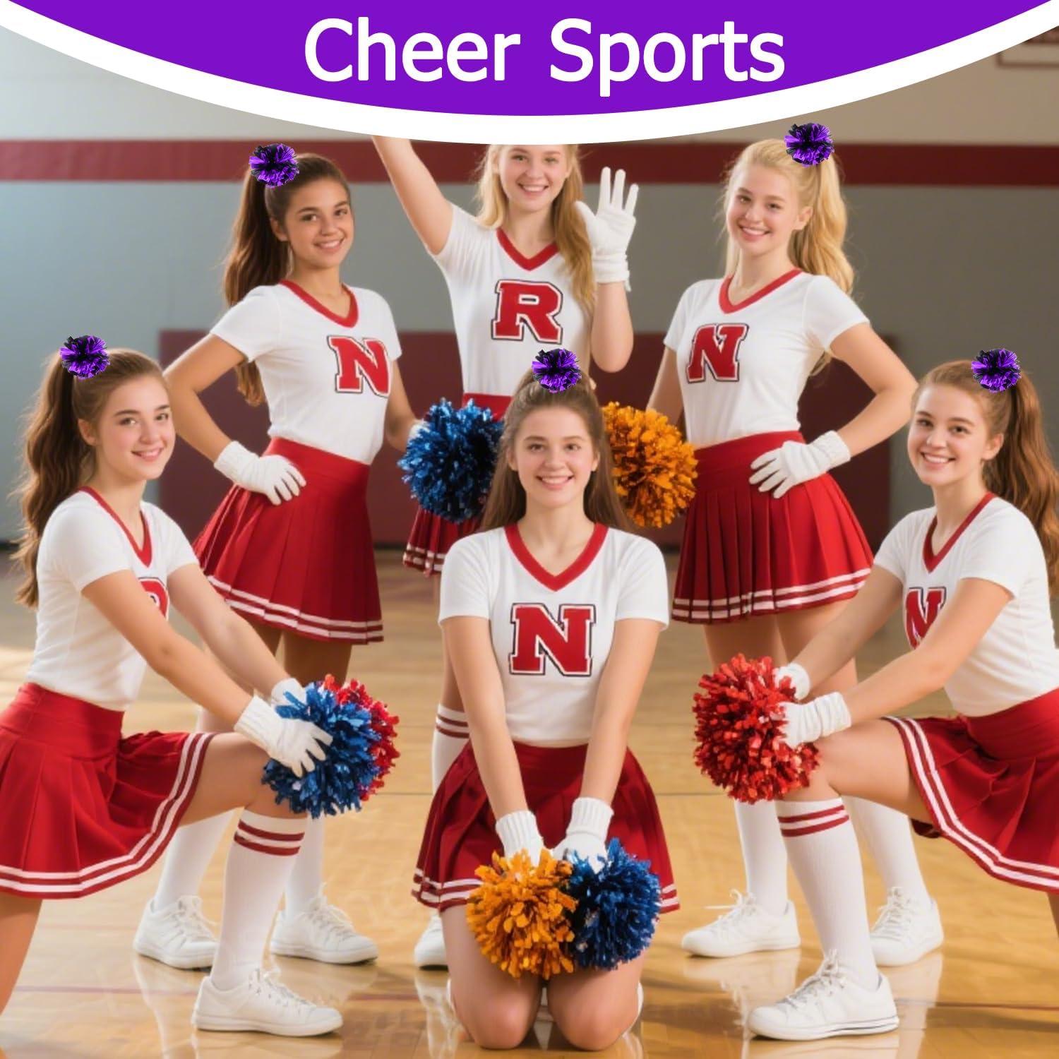 imageHooshing 5PCS Pom Poms Cheerleading Shaker and Hair Ropes Wrist Ties with Poms for Cheerleader Girls Sports Spirits Rewards Cheer in Party FestivalBlack and Purple