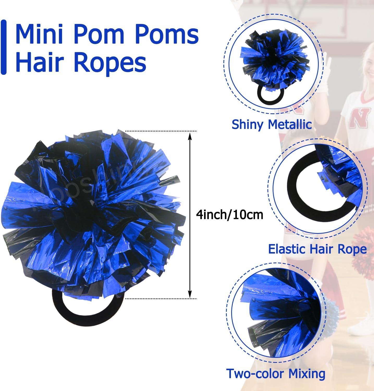 imageHooshing 5PCS Pom Poms Cheerleading Shaker and Hair Ropes Wrist Ties with Poms for Cheerleader Girls Sports Spirits Rewards Cheer in Party FestivalBlack and Blue