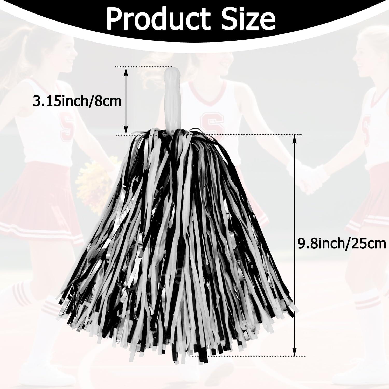 imageHooshing 5PCS Pom Poms Cheerleading Shaker and Hair Ropes Wrist Ties with Poms for Cheerleader Girls Sports Spirits Rewards Cheer in Party FestivalBlack and White