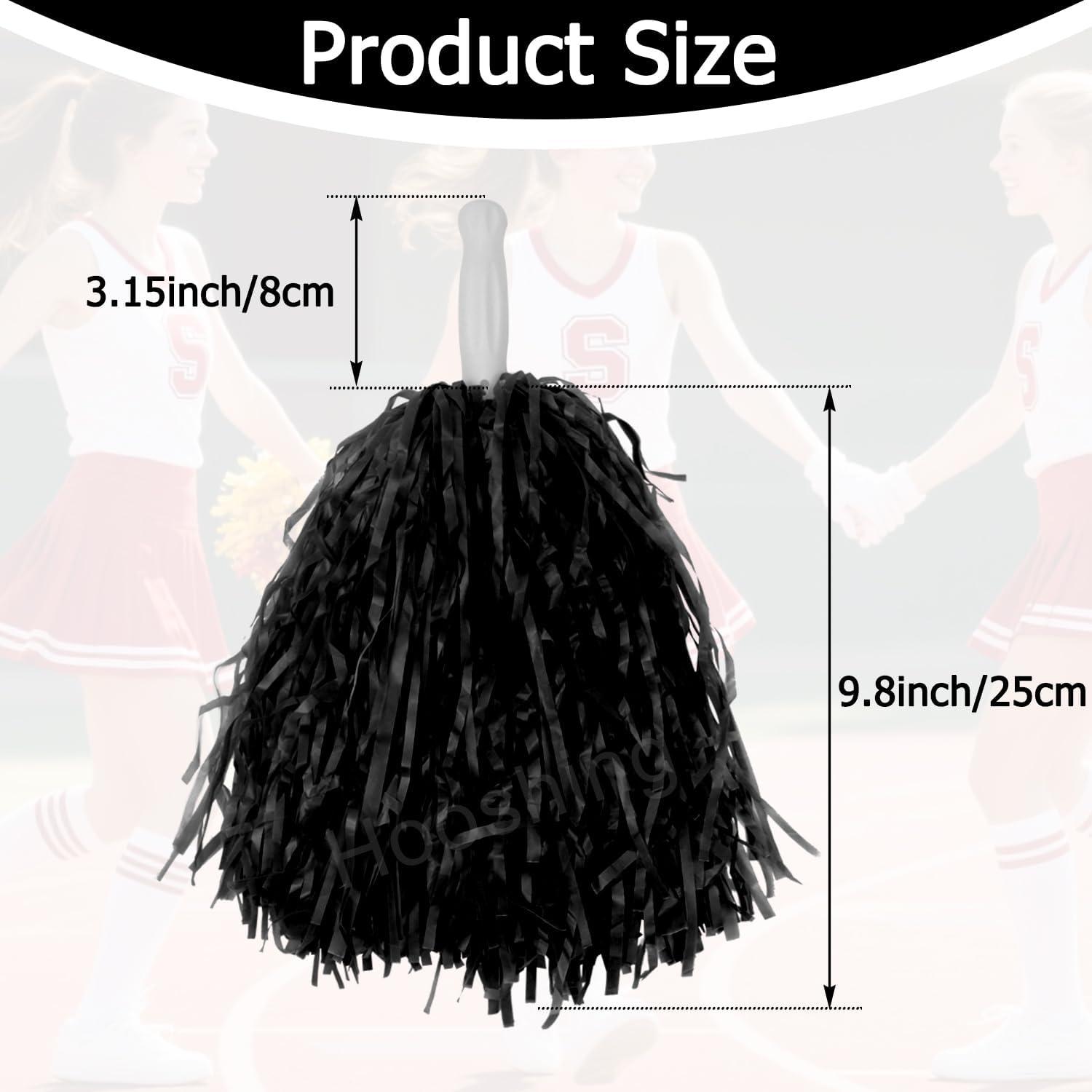 imageHooshing 5PCS Pom Poms Cheerleading Shaker and Hair Ropes Wrist Ties with Poms for Cheerleader Girls Sports Spirits Rewards Cheer in Party FestivalBlack