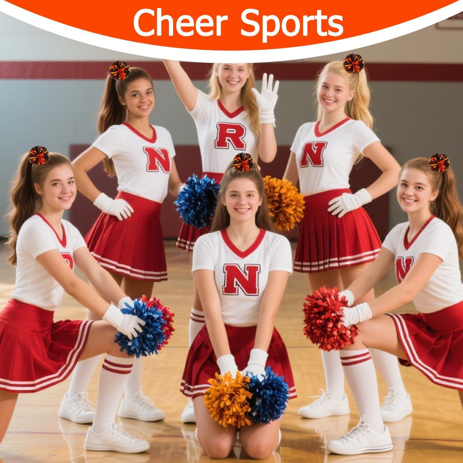 imageHooshing 5PCS Pom Poms Cheerleading Shaker and Hair Ropes Wrist Ties with Poms for Cheerleader Girls Sports Spirits Rewards Cheer in Party FestivalBlack and Orange