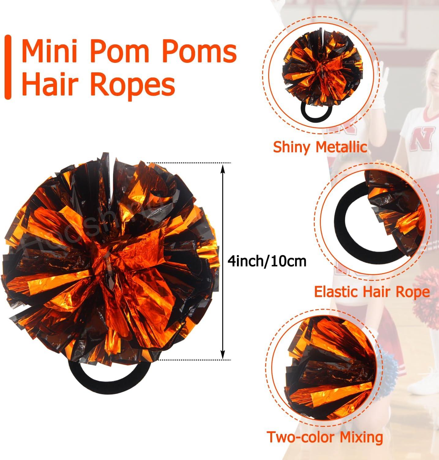 imageHooshing 5PCS Pom Poms Cheerleading Shaker and Hair Ropes Wrist Ties with Poms for Cheerleader Girls Sports Spirits Rewards Cheer in Party FestivalBlack and Orange