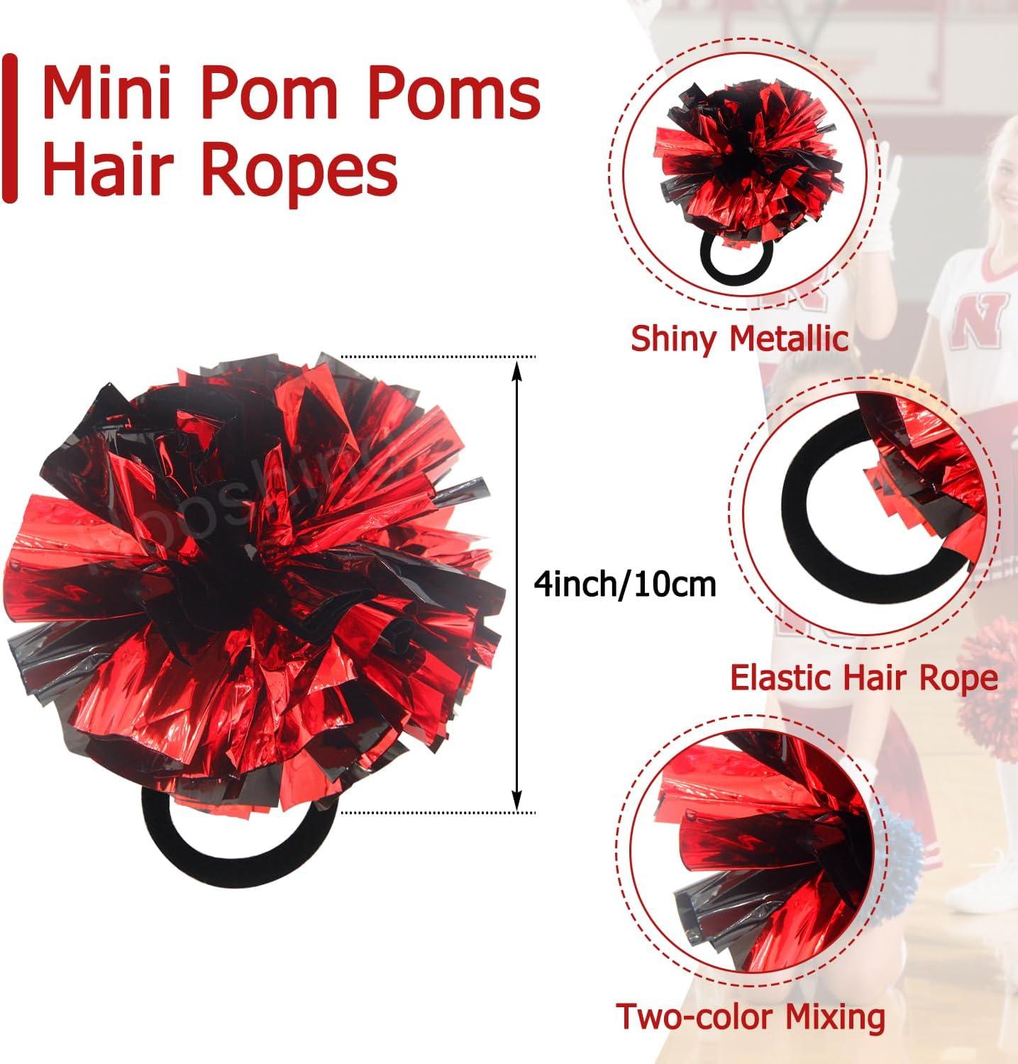 imageHooshing 5PCS Pom Poms Cheerleading Shaker and Hair Ropes Wrist Ties with Poms for Cheerleader Girls Sports Spirits Rewards Cheer in Party FestivalBlack and Red