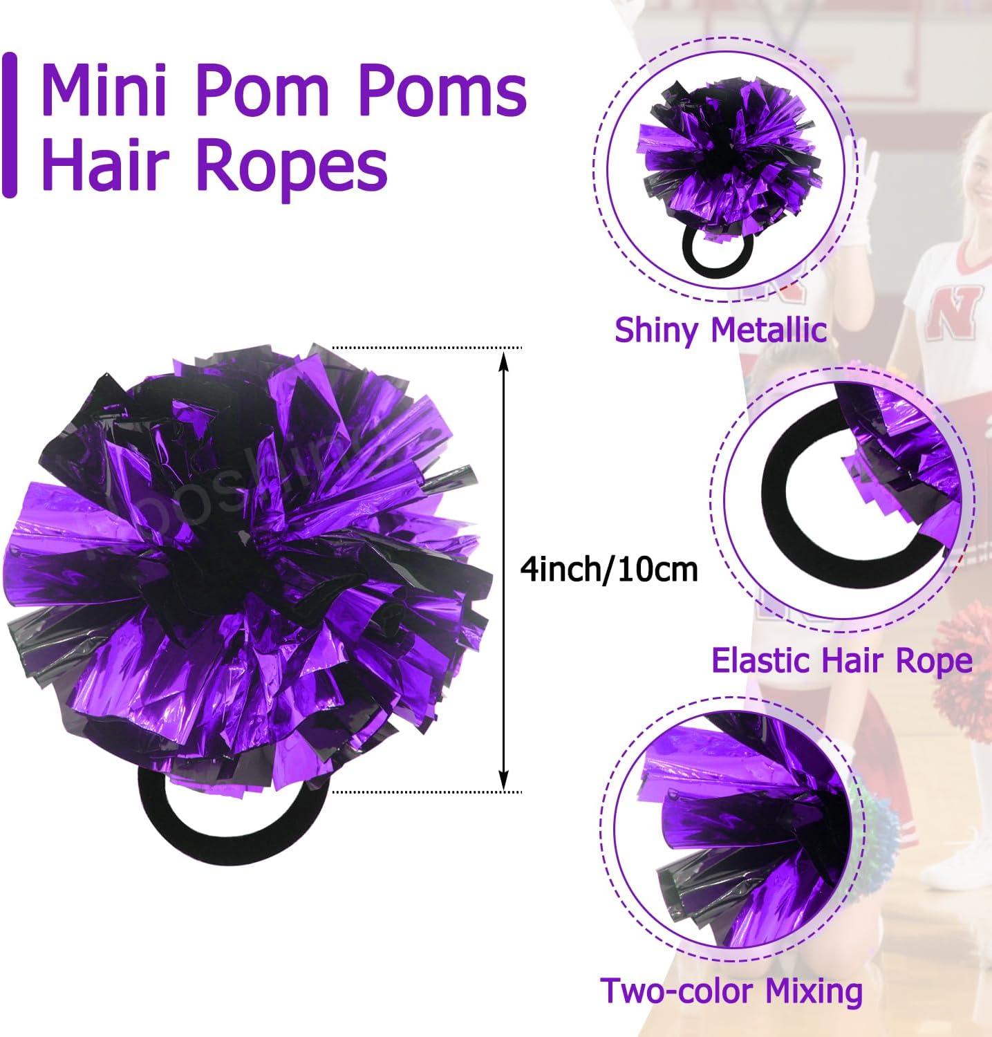 imageHooshing 5PCS Pom Poms Cheerleading Shaker and Hair Ropes Wrist Ties with Poms for Cheerleader Girls Sports Spirits Rewards Cheer in Party FestivalBlack and Purple