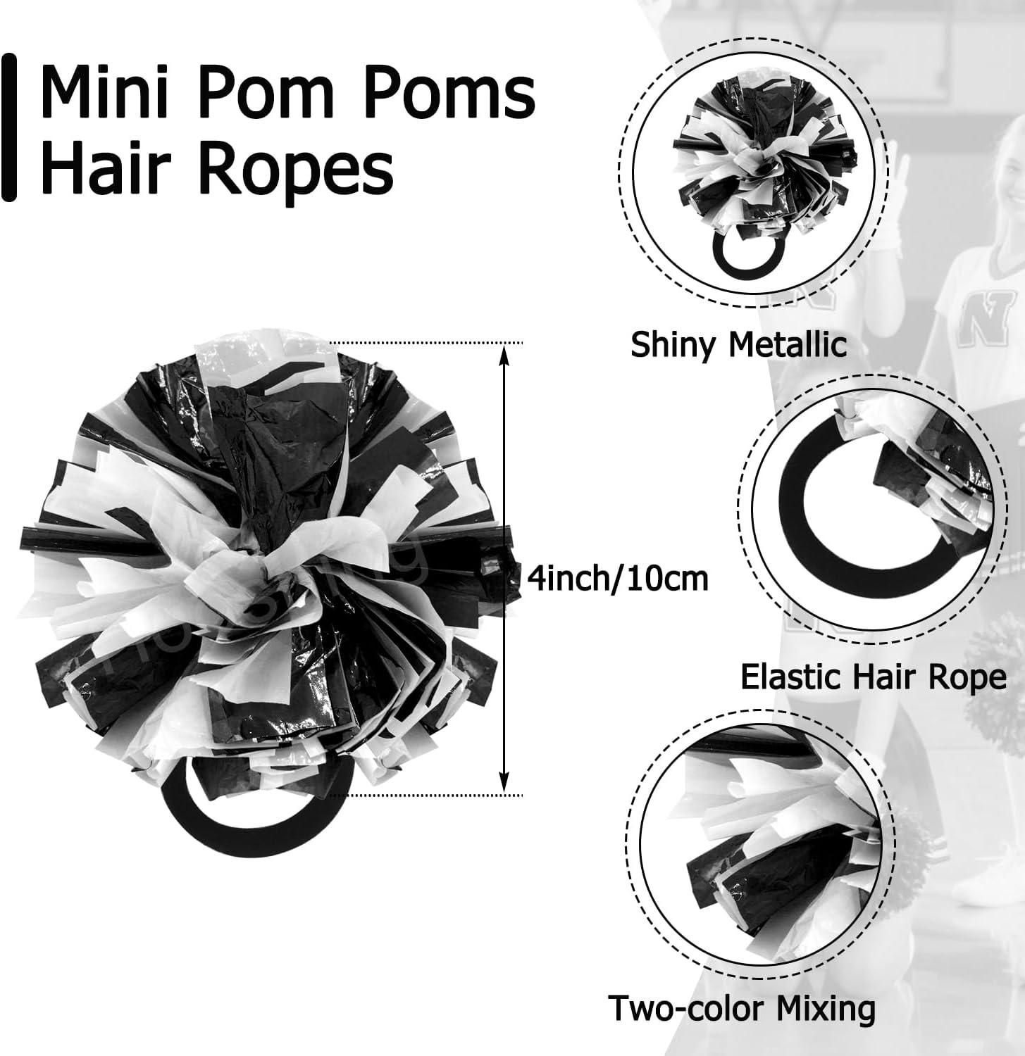 imageHooshing 5PCS Pom Poms Cheerleading Shaker and Hair Ropes Wrist Ties with Poms for Cheerleader Girls Sports Spirits Rewards Cheer in Party FestivalBlack and White
