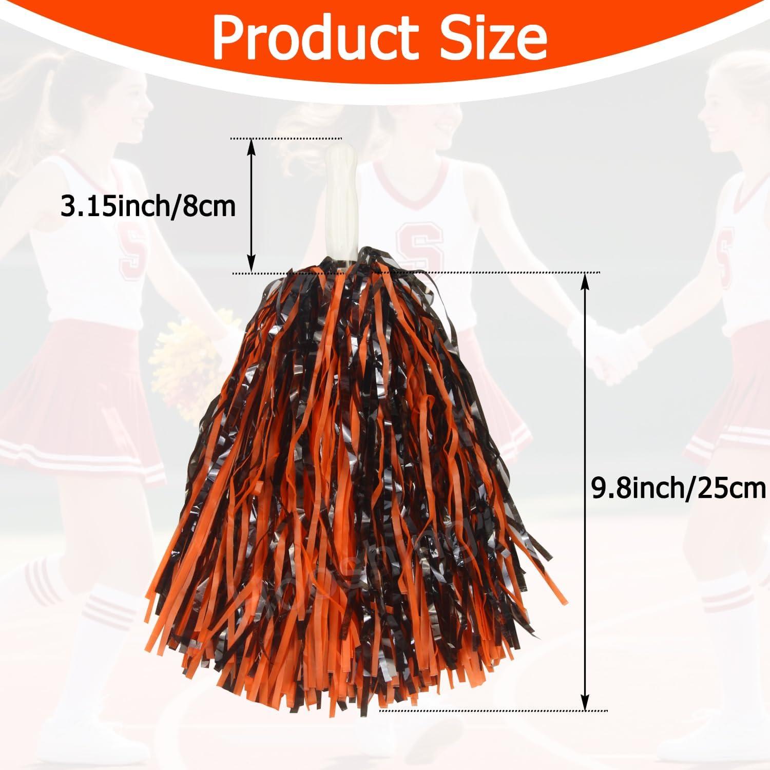 imageHooshing 5PCS Pom Poms Cheerleading Shaker and Hair Ropes Wrist Ties with Poms for Cheerleader Girls Sports Spirits Rewards Cheer in Party FestivalBlack and Orange