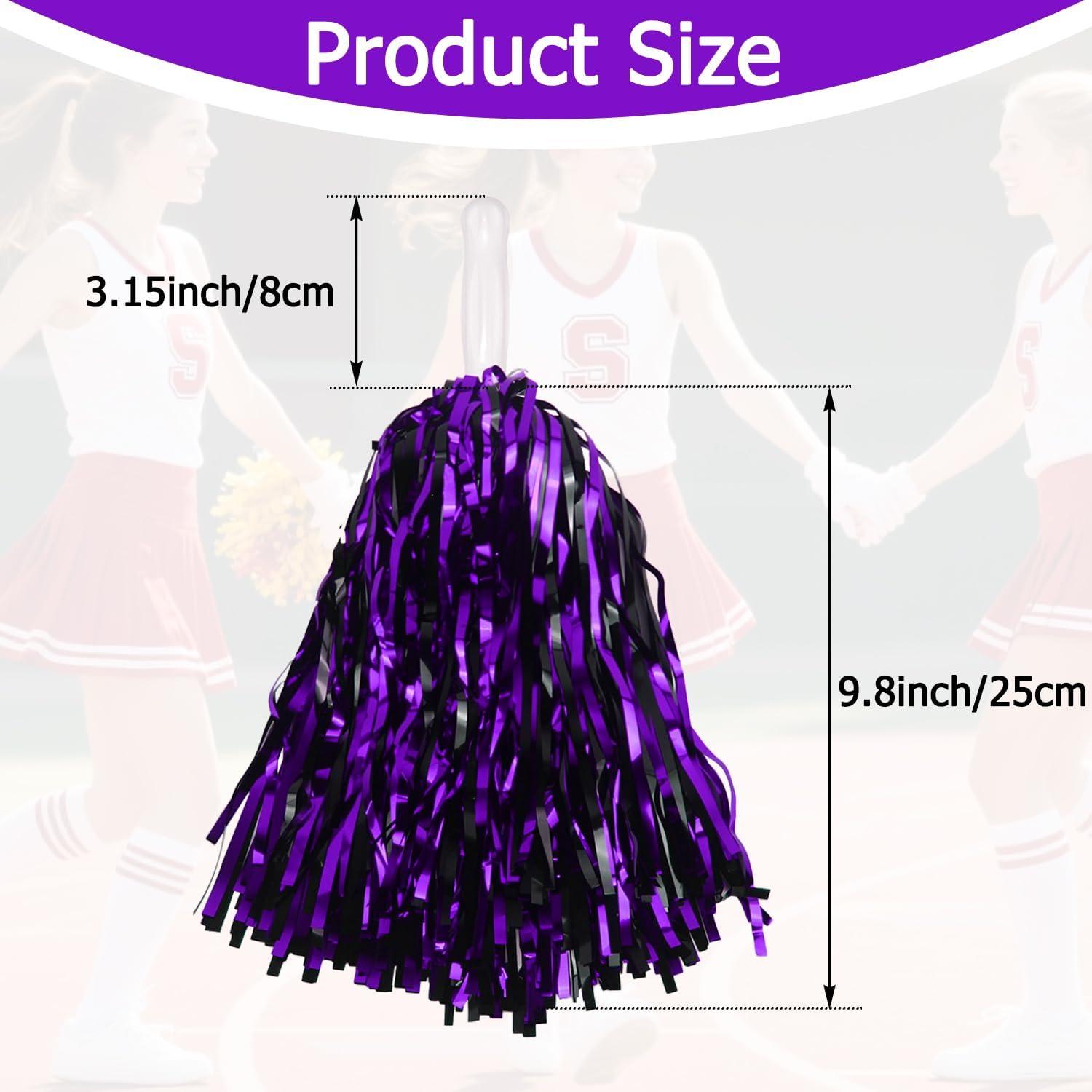 imageHooshing 5PCS Pom Poms Cheerleading Shaker and Hair Ropes Wrist Ties with Poms for Cheerleader Girls Sports Spirits Rewards Cheer in Party FestivalBlack and Purple