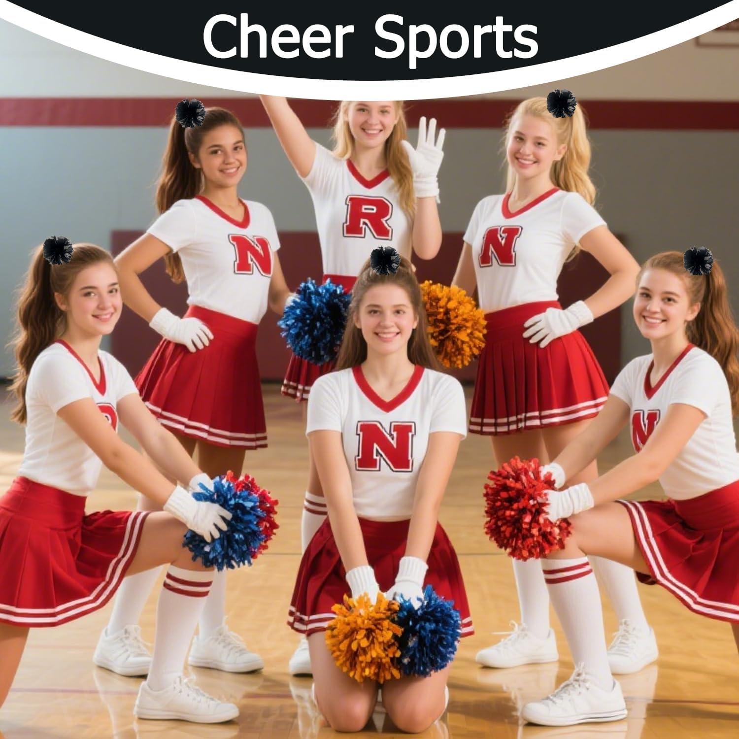 imageHooshing 5PCS Pom Poms Cheerleading Shaker and Hair Ropes Wrist Ties with Poms for Cheerleader Girls Sports Spirits Rewards Cheer in Party FestivalBlack