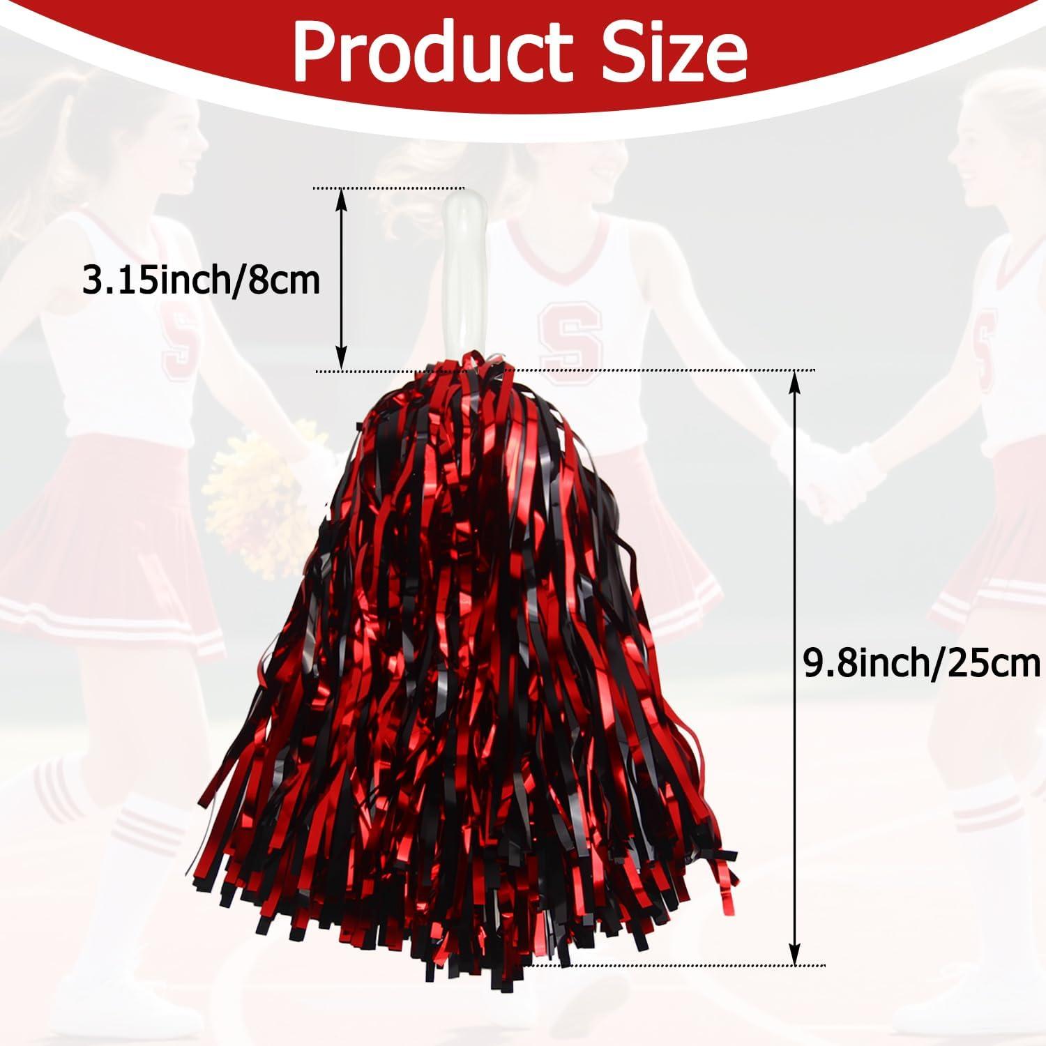 imageHooshing 5PCS Pom Poms Cheerleading Shaker and Hair Ropes Wrist Ties with Poms for Cheerleader Girls Sports Spirits Rewards Cheer in Party FestivalBlack and Red