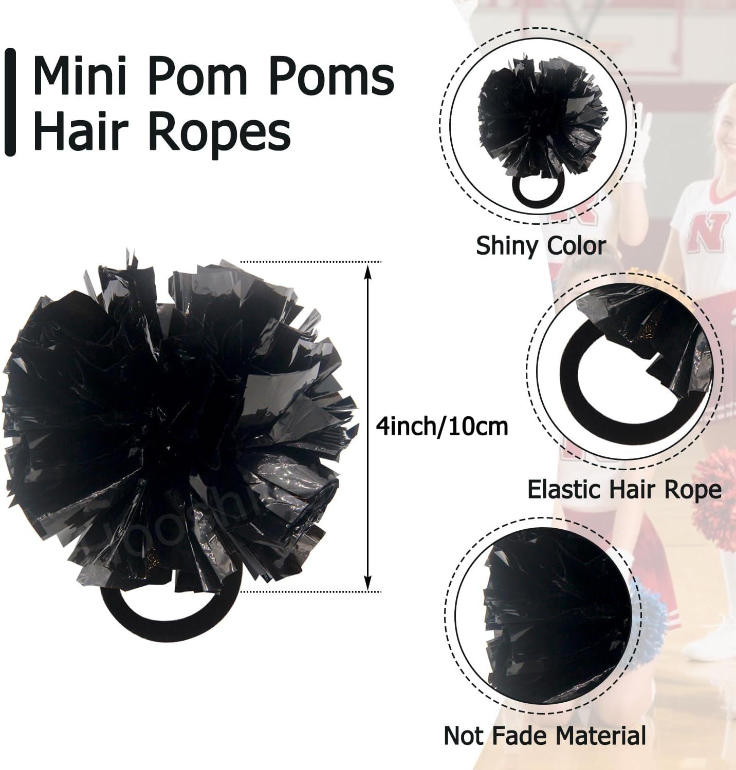 imageHooshing 5PCS Pom Poms Cheerleading Shaker and Hair Ropes Wrist Ties with Poms for Cheerleader Girls Sports Spirits Rewards Cheer in Party FestivalBlack