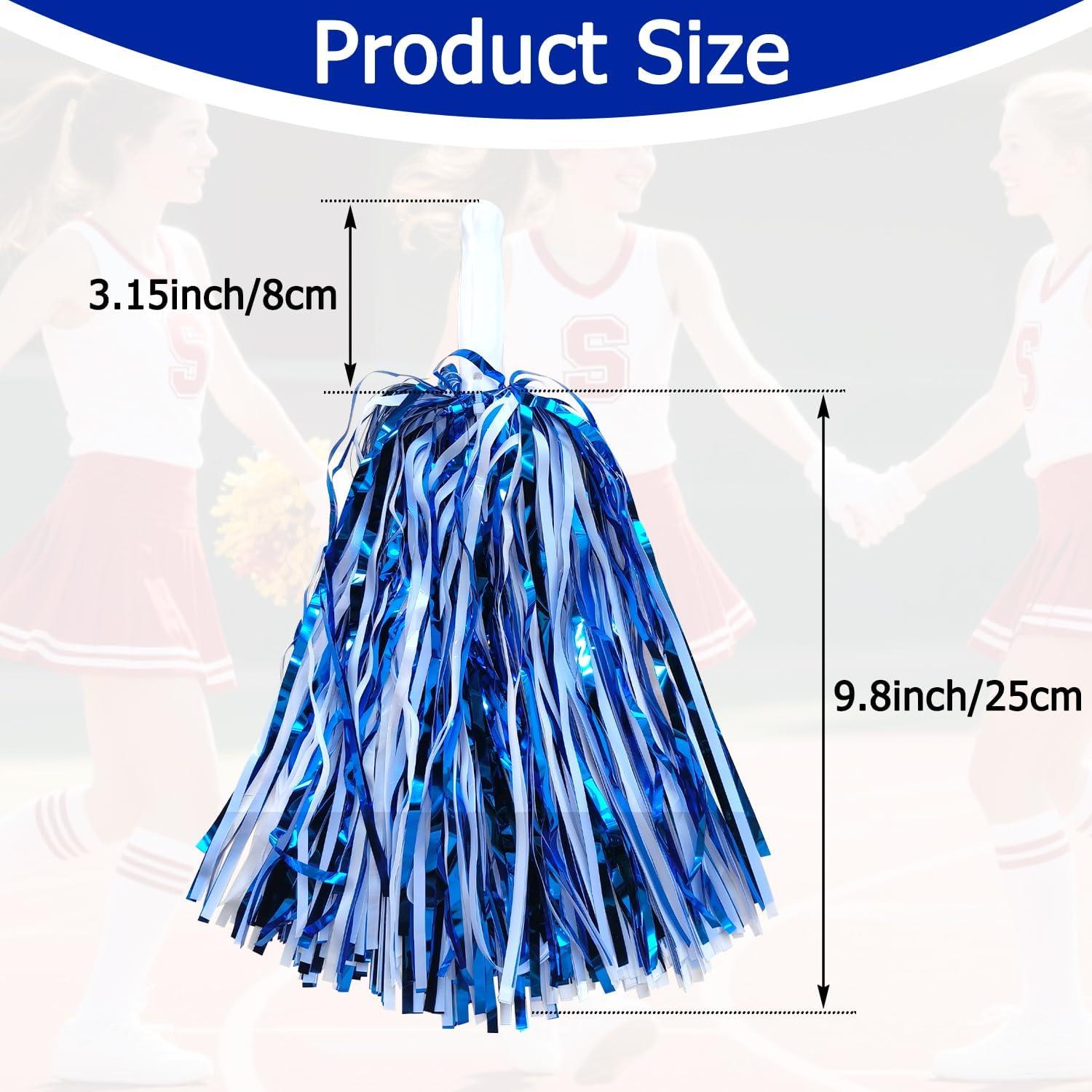 imageHooshing 5PCS Pom Poms Cheerleading Shaker and Hair Ropes Wrist Ties with Poms for Cheerleader Girls Sports Spirits Rewards Cheer in Party FestivalBlue and White