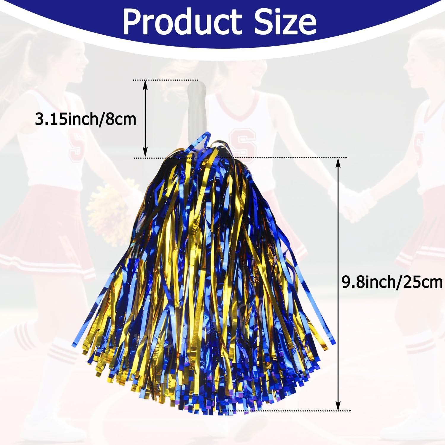 imageHooshing 5PCS Pom Poms Cheerleading Shaker and Hair Ropes Wrist Ties with Poms for Cheerleader Girls Sports Spirits Rewards Cheer in Party FestivalBlue and Gold