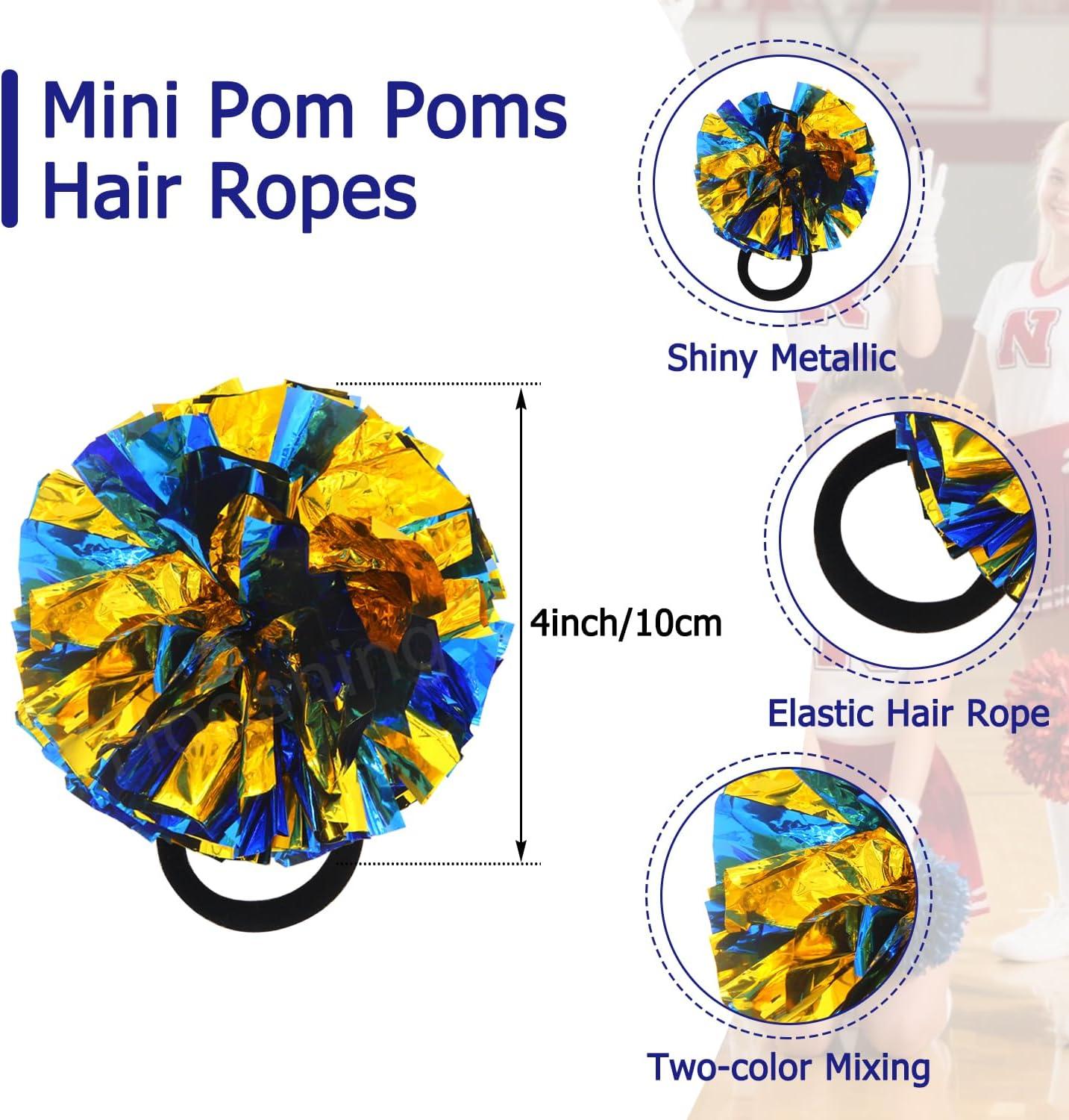 imageHooshing 5PCS Pom Poms Cheerleading Shaker and Hair Ropes Wrist Ties with Poms for Cheerleader Girls Sports Spirits Rewards Cheer in Party FestivalBlue and Gold