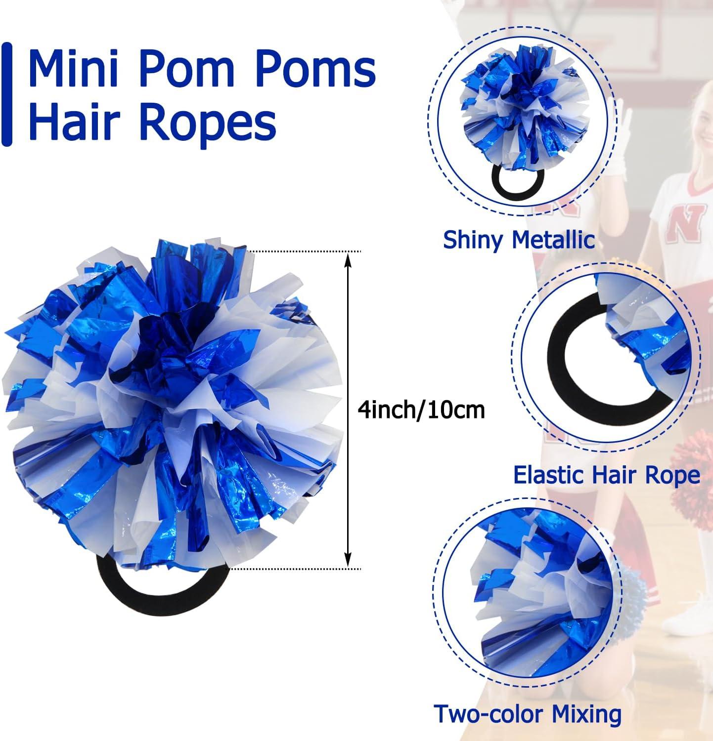 imageHooshing 5PCS Pom Poms Cheerleading Shaker and Hair Ropes Wrist Ties with Poms for Cheerleader Girls Sports Spirits Rewards Cheer in Party FestivalBlue and White