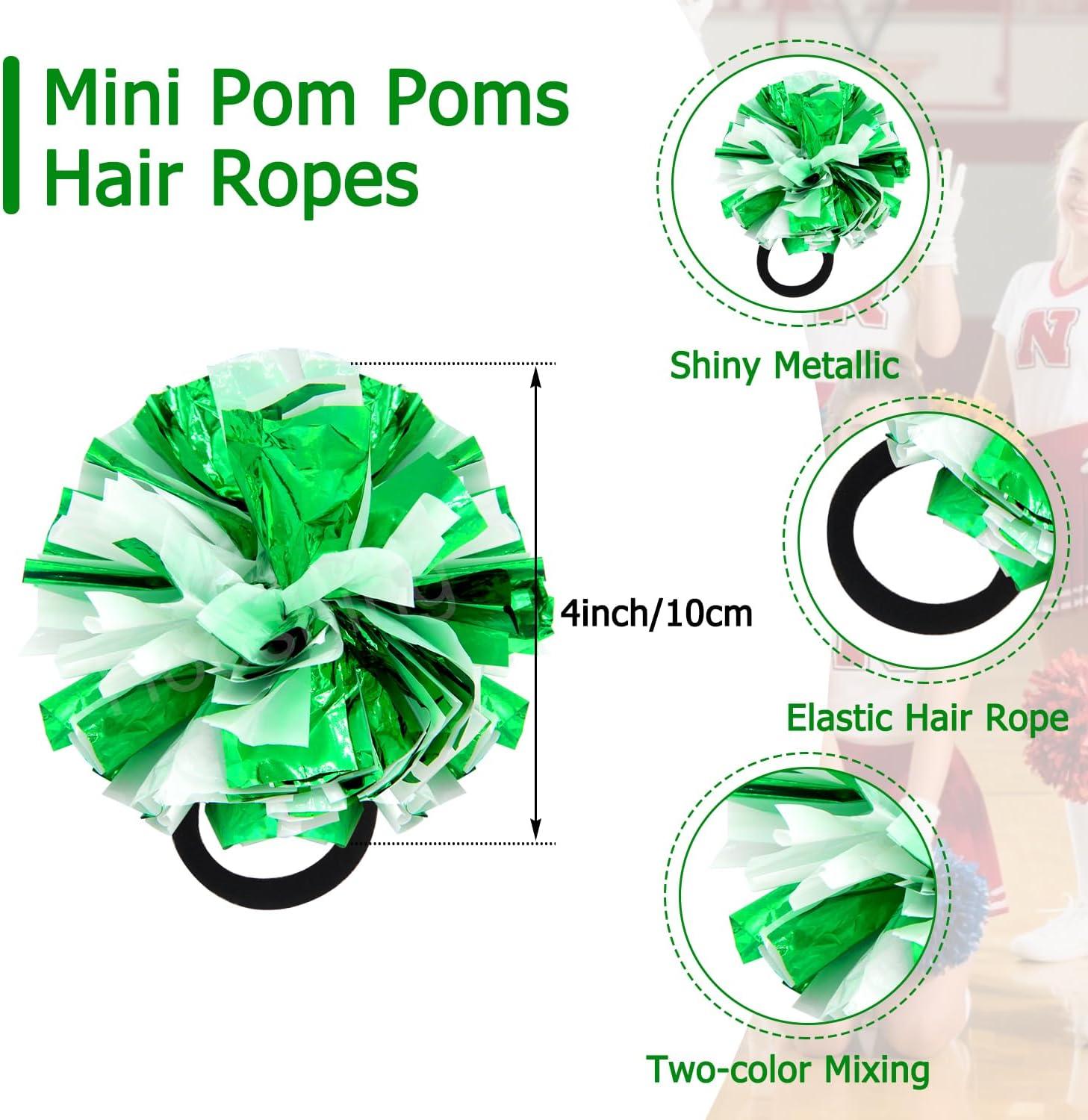 imageHooshing 5PCS Pom Poms Cheerleading Shaker and Hair Ropes Wrist Ties with Poms for Cheerleader Girls Sports Spirits Rewards Cheer in Party FestivalGreen and White