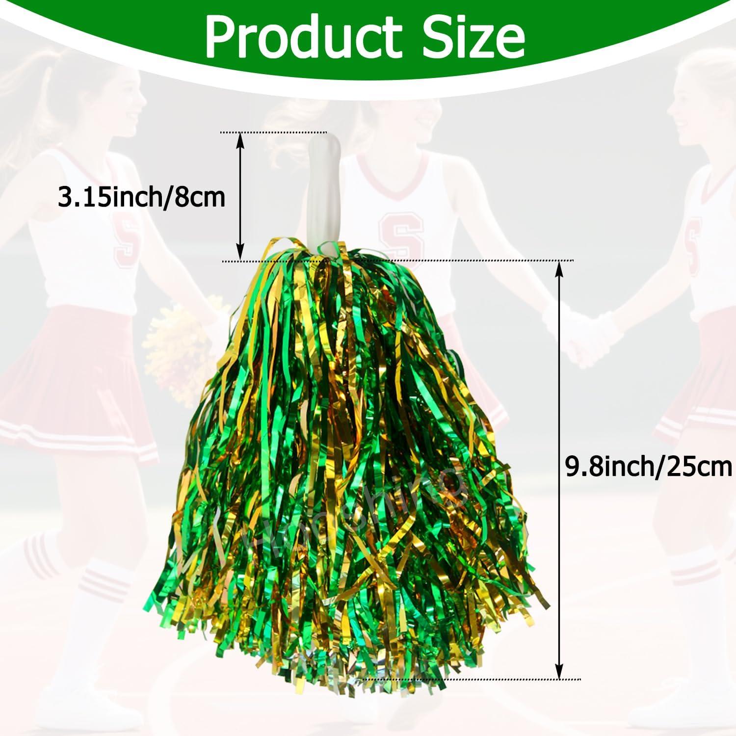 imageHooshing 5PCS Pom Poms Cheerleading Shaker and Hair Ropes Wrist Ties with Poms for Cheerleader Girls Sports Spirits Rewards Cheer in Party FestivalGreen and Gold