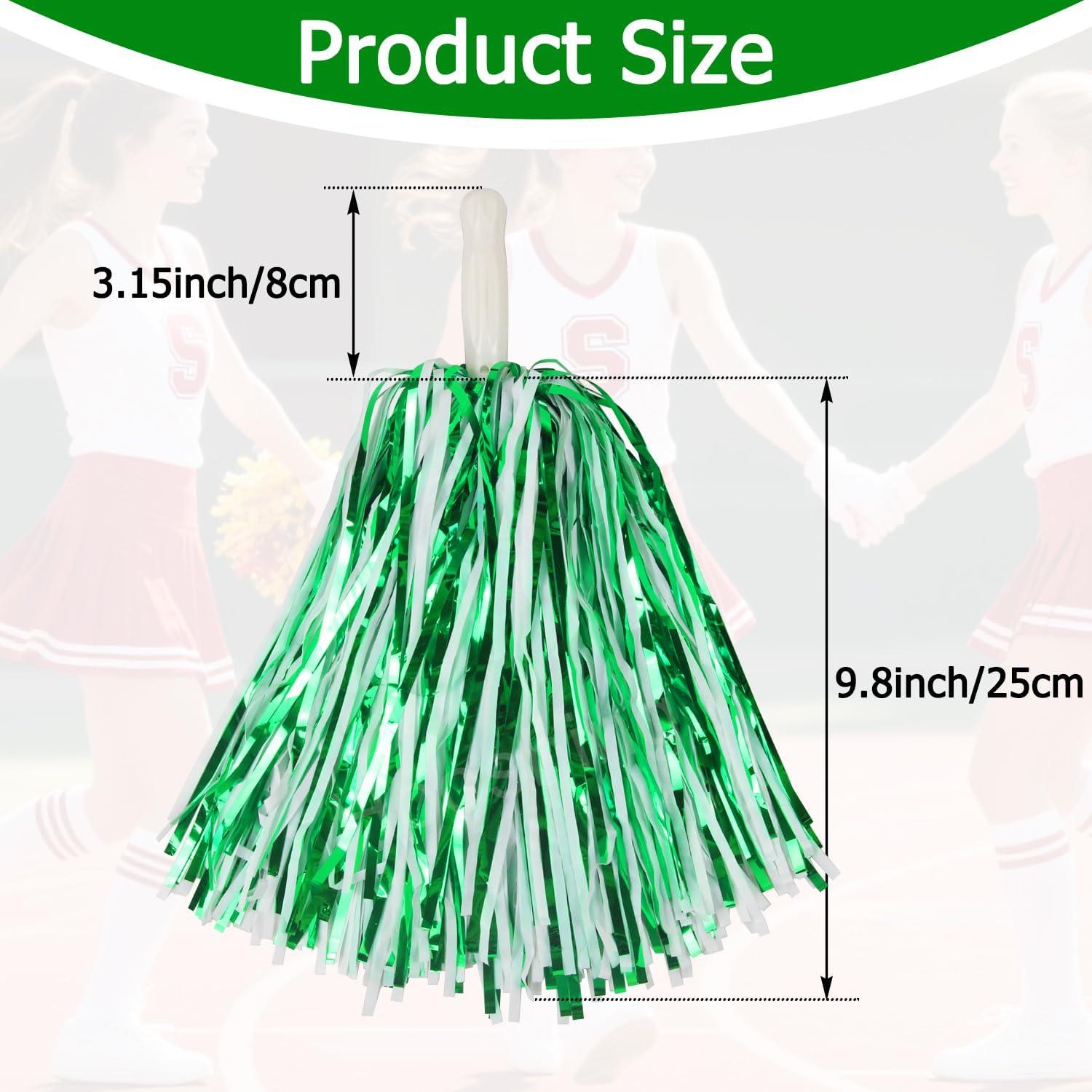 imageHooshing 5PCS Pom Poms Cheerleading Shaker and Hair Ropes Wrist Ties with Poms for Cheerleader Girls Sports Spirits Rewards Cheer in Party FestivalGreen and White