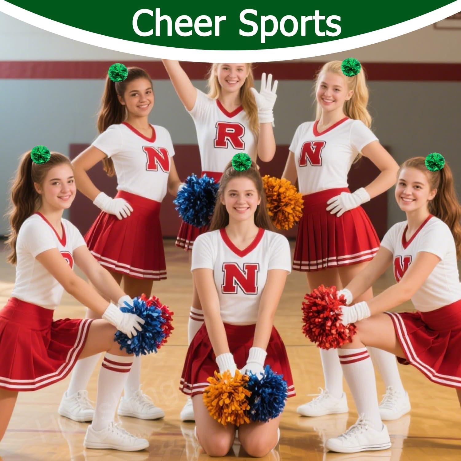 imageHooshing 5PCS Pom Poms Cheerleading Shaker and Hair Ropes Wrist Ties with Poms for Cheerleader Girls Sports Spirits Rewards Cheer in Party FestivalGreen