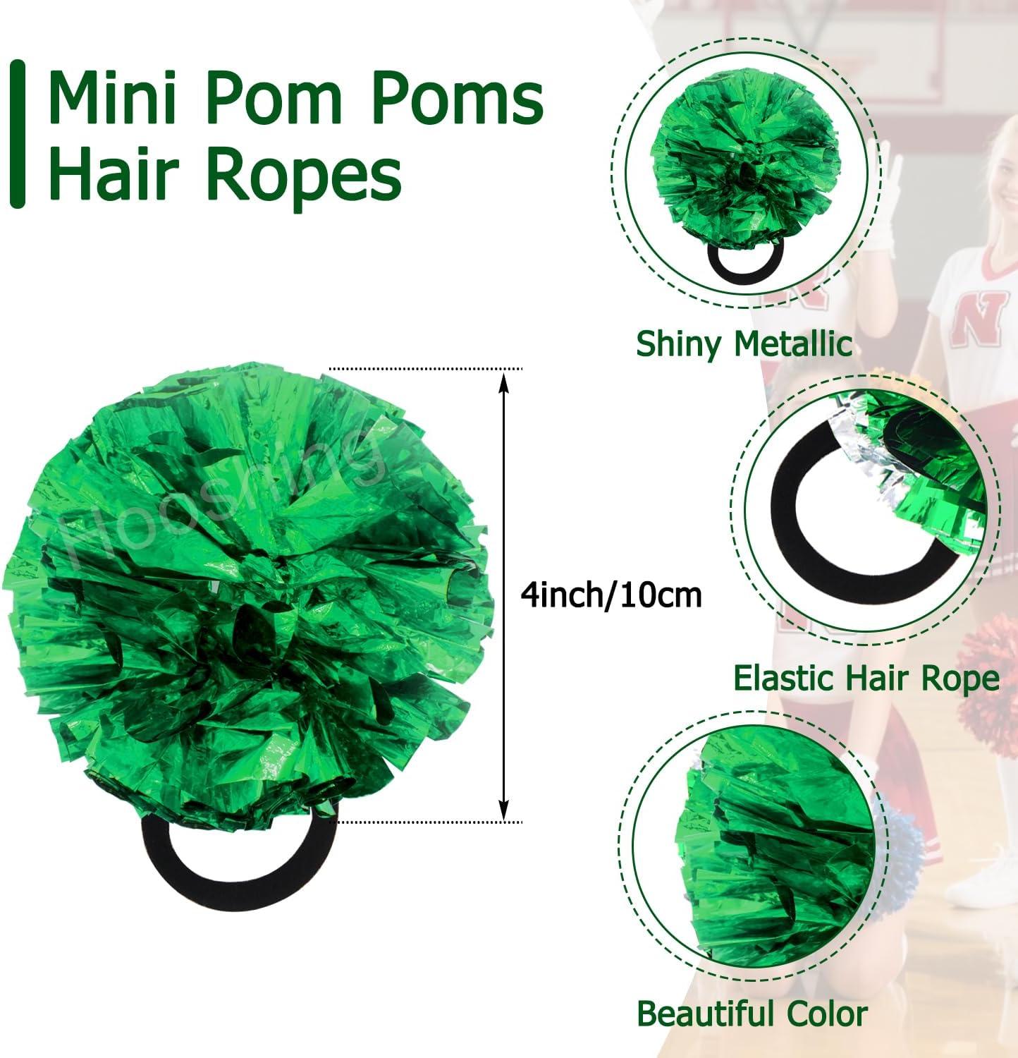 imageHooshing 5PCS Pom Poms Cheerleading Shaker and Hair Ropes Wrist Ties with Poms for Cheerleader Girls Sports Spirits Rewards Cheer in Party FestivalGreen