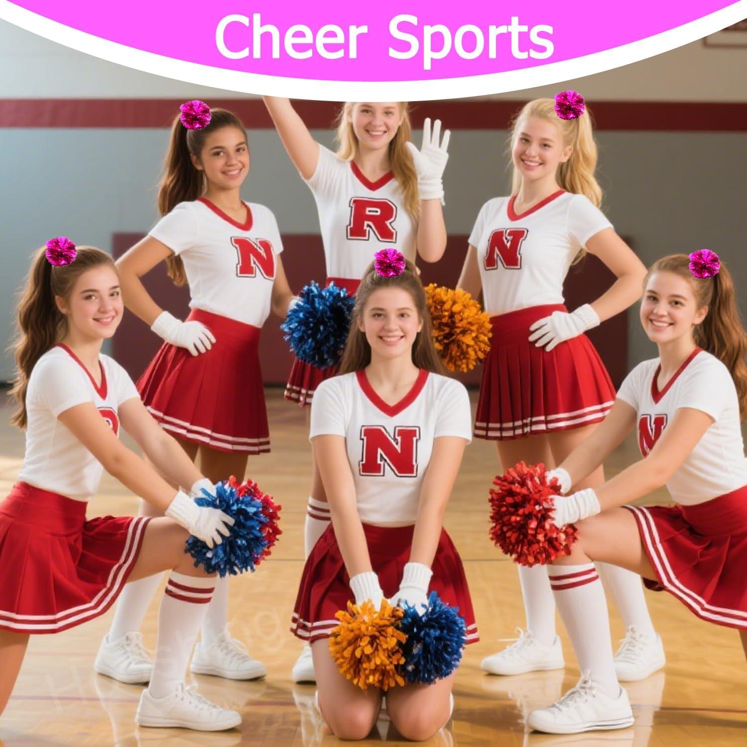 imageHooshing 5PCS Pom Poms Cheerleading Shaker and Hair Ropes Wrist Ties with Poms for Cheerleader Girls Sports Spirits Rewards Cheer in Party FestivalHot Pink