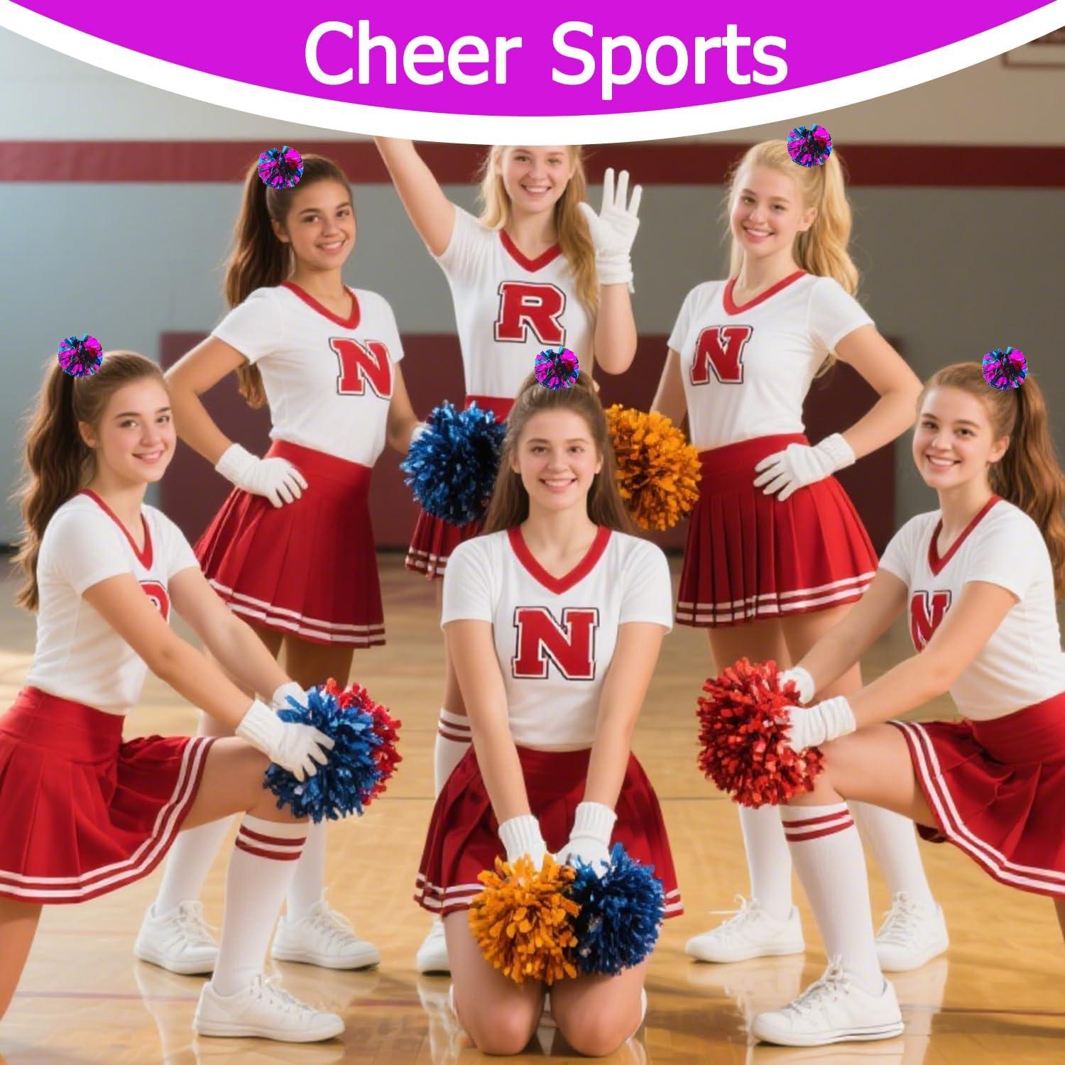 imageHooshing 5PCS Pom Poms Cheerleading Shaker and Hair Ropes Wrist Ties with Poms for Cheerleader Girls Sports Spirits Rewards Cheer in Party FestivalHot Pink and Blue